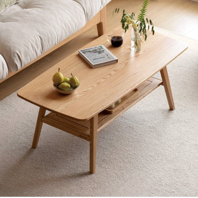 Solid Oak Wood Modern Coffee Table - Stylish & Durable Living Room Furniture for Home Decor