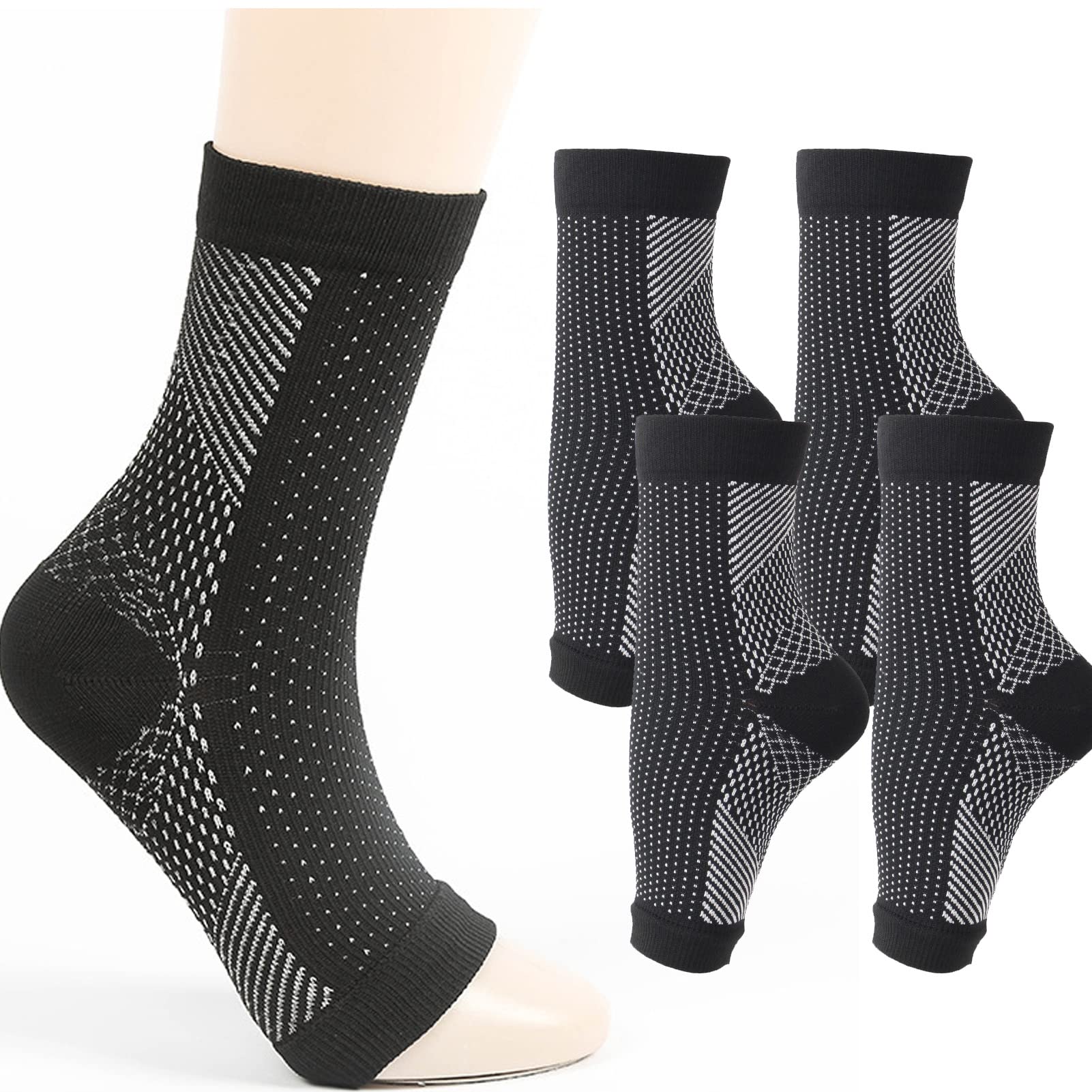 Heelsium Pain Relief Compression Socks for Neuropathy & Plantar Fasciitis - Women's Foot Support Socks (Black, 2 Pairs, Large) - Perfect for Work, Travel & Daily Comfort