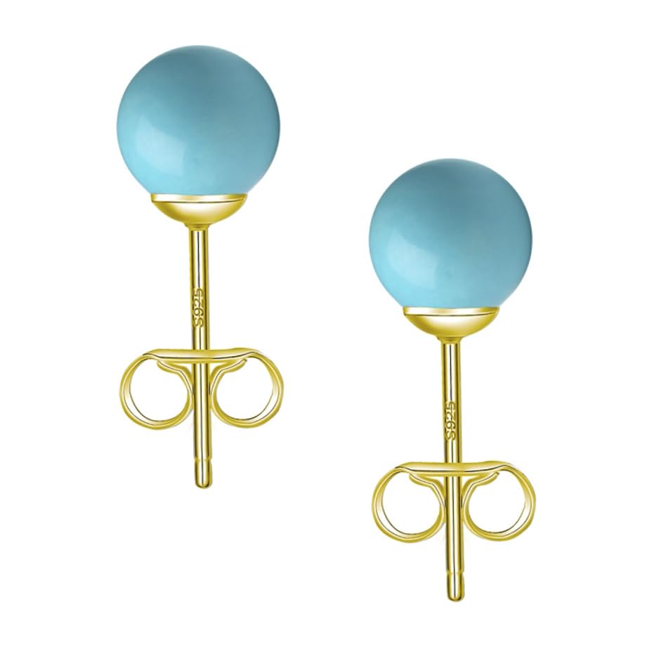 5MM Turquoise Stud Earrings for Women - Sterling Silver Hypoallergenic, Nickel & Lead Free - Natural Pattern Jewelry Gift for Girls & Women - Perfect for Everyday Wear, Parties & Special Occasions