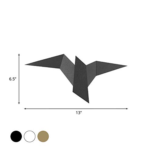 LITFAD Minimalist Black LED Flush Mount Wall Sconce - Modern Iron Crane Bird Wall Lamp with Warm White Light for Bedroom, Staircase, Hotel & Living Room Decor | Energy-Efficient Indoor Lighting Fixture
