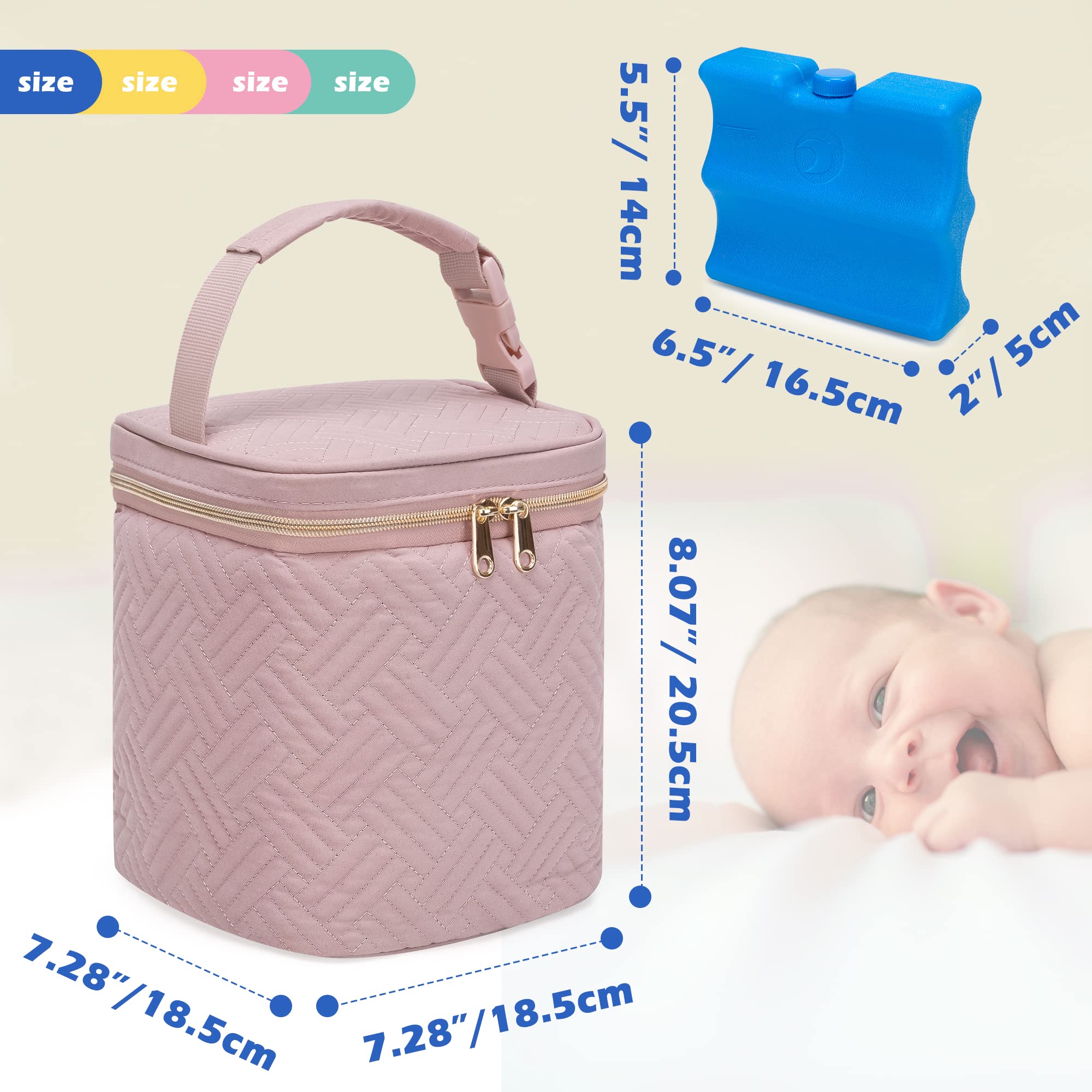 Premium Insulated Breastmilk Cooler Bag with Ice Pack - Holds 4 Large 9oz Baby Bottles | Portable Nursing Cooler for Daycare, Travel & On-the-Go Moms | Stroller-Compatible Design in Pink (Patent Pending) - Perfect for Pumping at Work, Park Outings & Family Road Trips