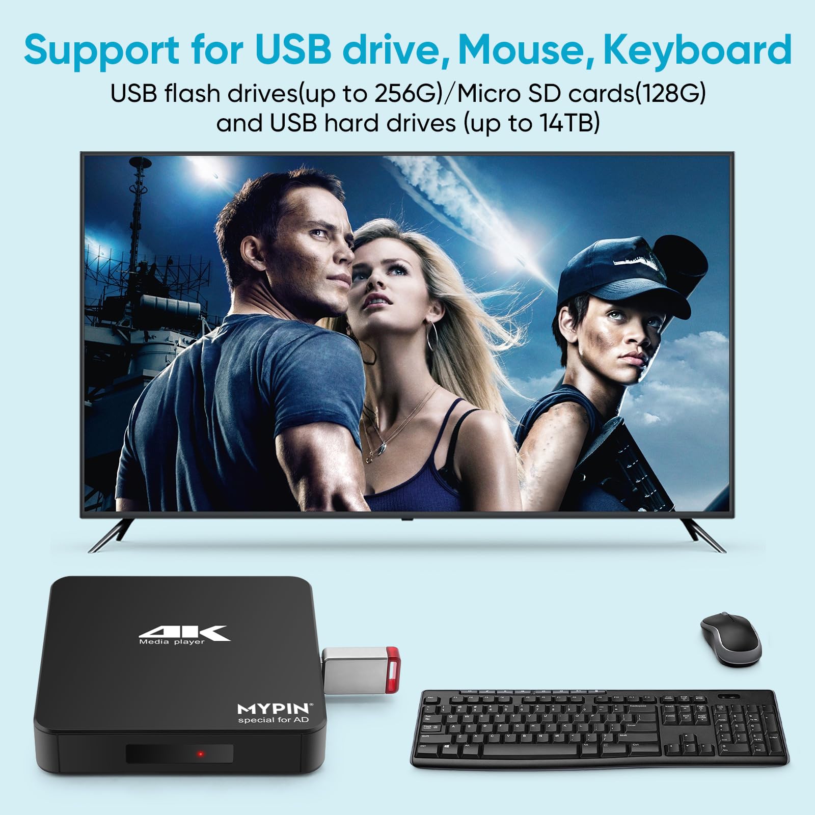 4K@60Hz Media Player with HDMI/AV Output - Supports 8TB HDD, 256GB USB & SD Card - Play MKV, AVI, MP4, H.265 Videos on HDTV - Network, Mouse & Keyboard Control - Ideal for Home Theater, Business Presentations & Digital Signage