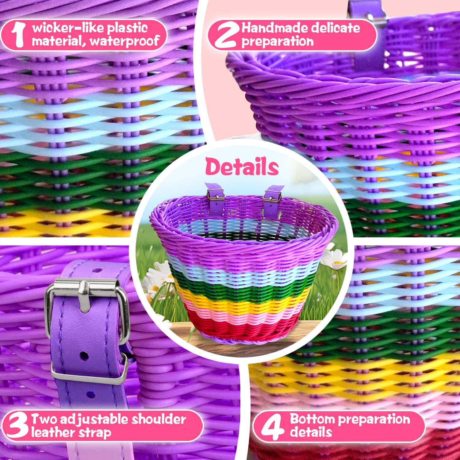 Kids Bike Basket Set - Handwoven Detachable Front Basket for Girls & Boys, Fits Most Bikes Including Stationary Bikes, E-Bikes & Road Bikes - Perfect for School, Picnics & Shopping Trips