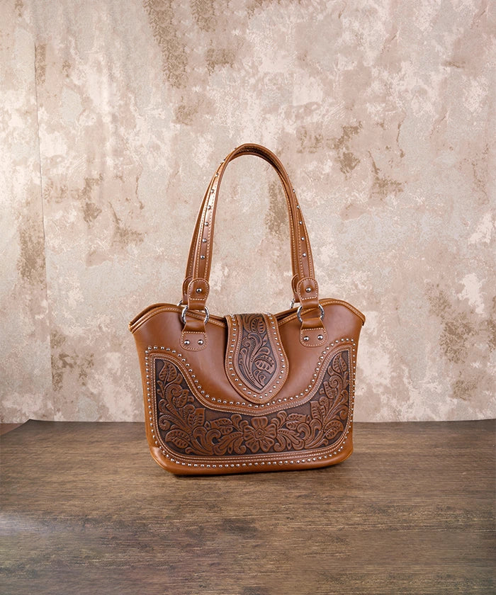 Montana West Studded Leather Concealed Carry Handbag for Women - Stylish CCW Purse with Hidden Gun Pocket - Perfect for Everyday Use, Travel & Self-Defense
