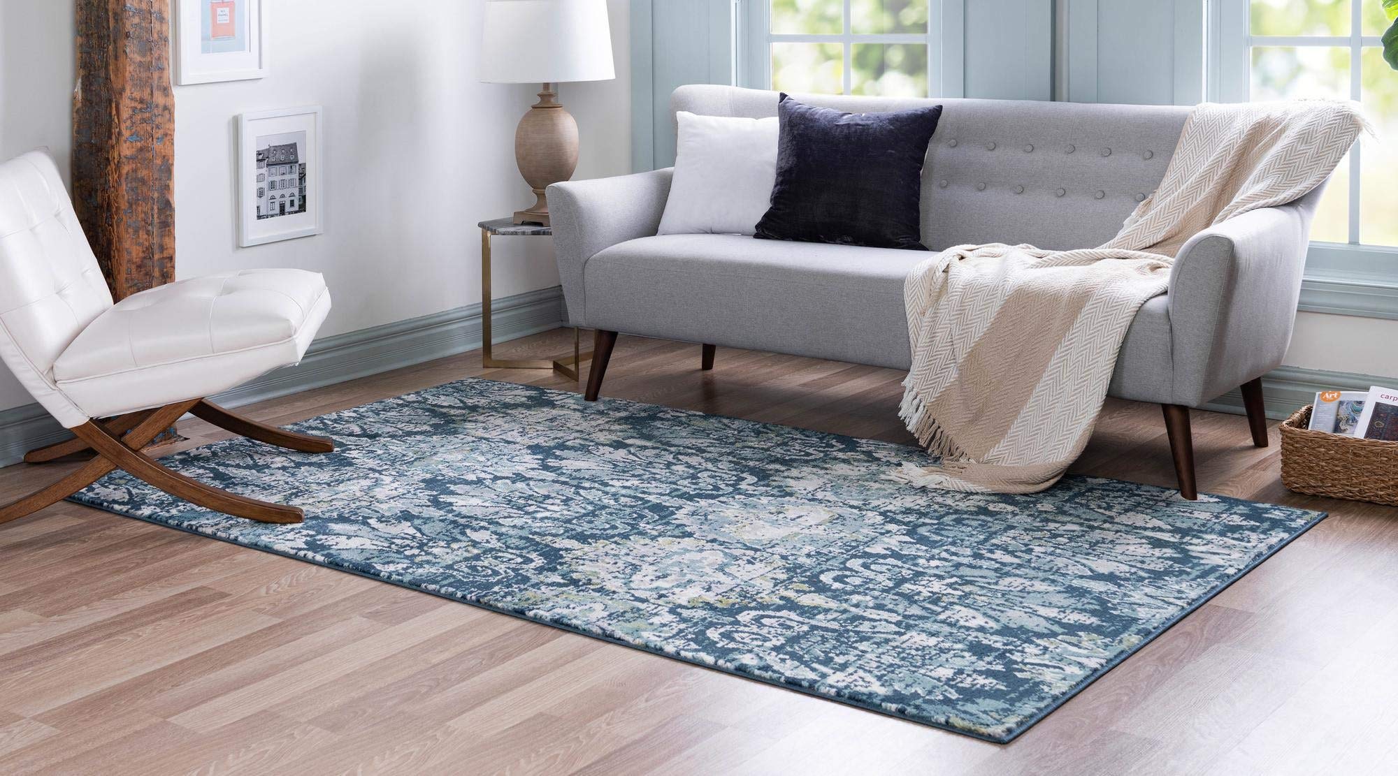 Charleston Collection Navy Blue Low-Pile Area Rug 5' x 8' - Soft Living Room Rug, Durable Dining Room Carpet for Open Floor Plans | Perfect for Home Decor, Office Spaces & High Traffic Areas