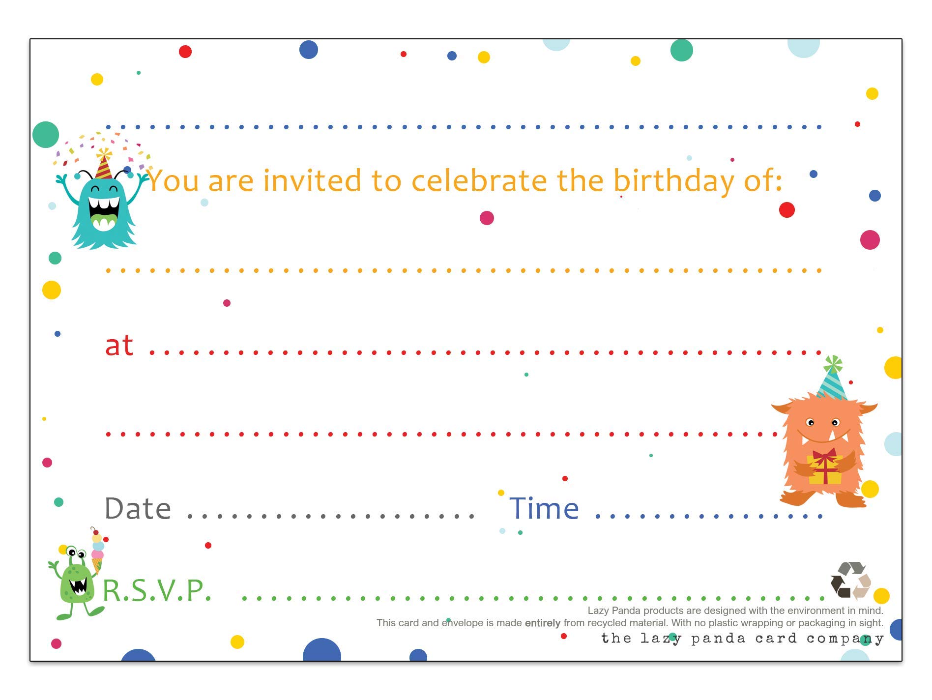 Eco-Friendly Monster Birthday Invitations for Kids - 20-Pack with Blue Envelopes | Fun Children's Party Invites for Birthday Celebrations & Events