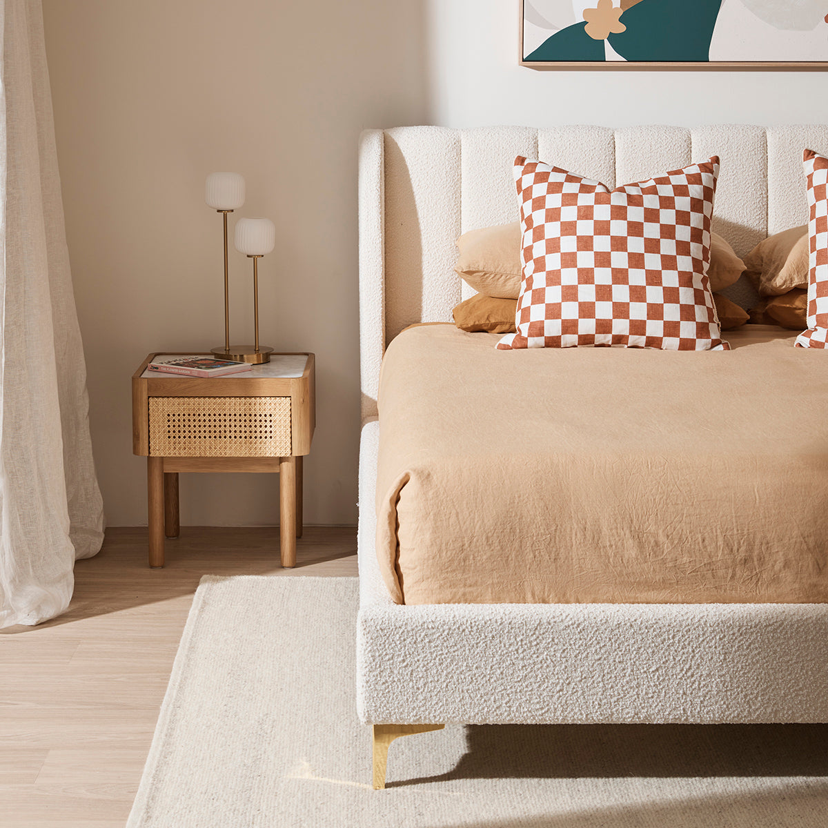 Georgia Boucle Fabric Single Bed Frame - White | Modern Minimalist Bedroom Furniture for Small Spaces & Guest Rooms