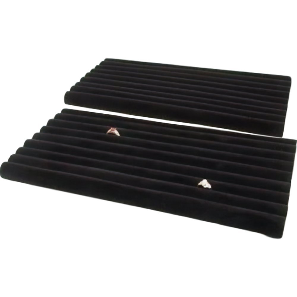 FindingKing 2-Piece Black Velvet Jewelry Display Ring Trays with Continuous Slots - Perfect for Jewelry Stores, Boutiques & Home Organization