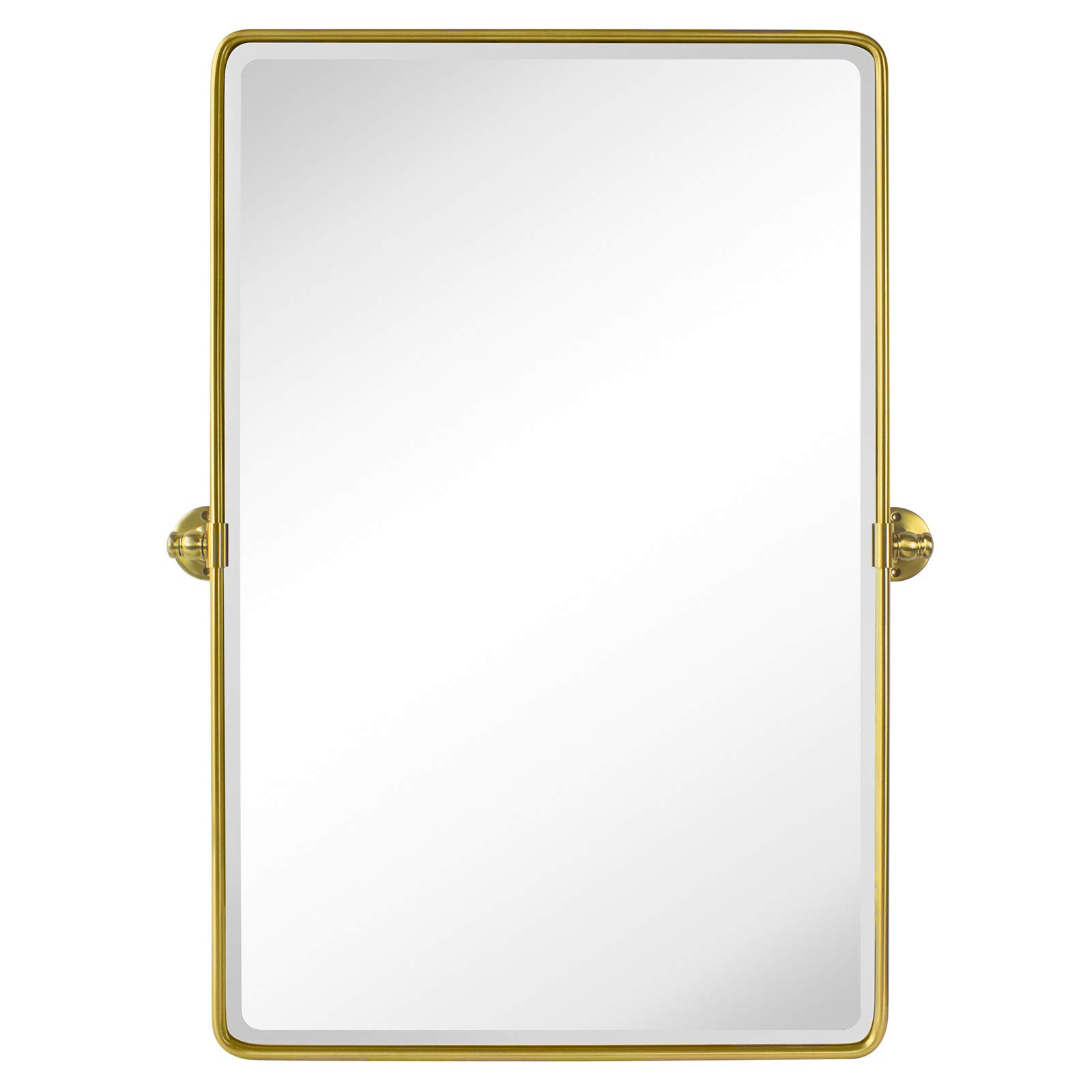 TEHOME 27 x 35 Inch Gold Pivot Mirror - Brushed Champagne Gold Tilt Rectangle Bathroom Mirror with Beveled Edge - Adjustable Wall Mount Vanity Mirror for Makeup, Shaving & Home Decor
