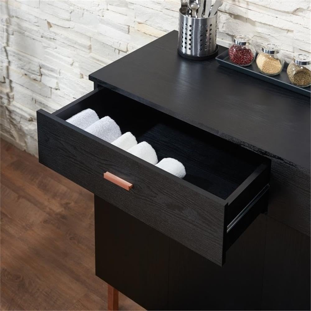 Allora 2-Drawer Wood Buffet Server in Black & Rose Gold - Elegant Sideboard for Dining Room, Living Room, or Entryway Storage