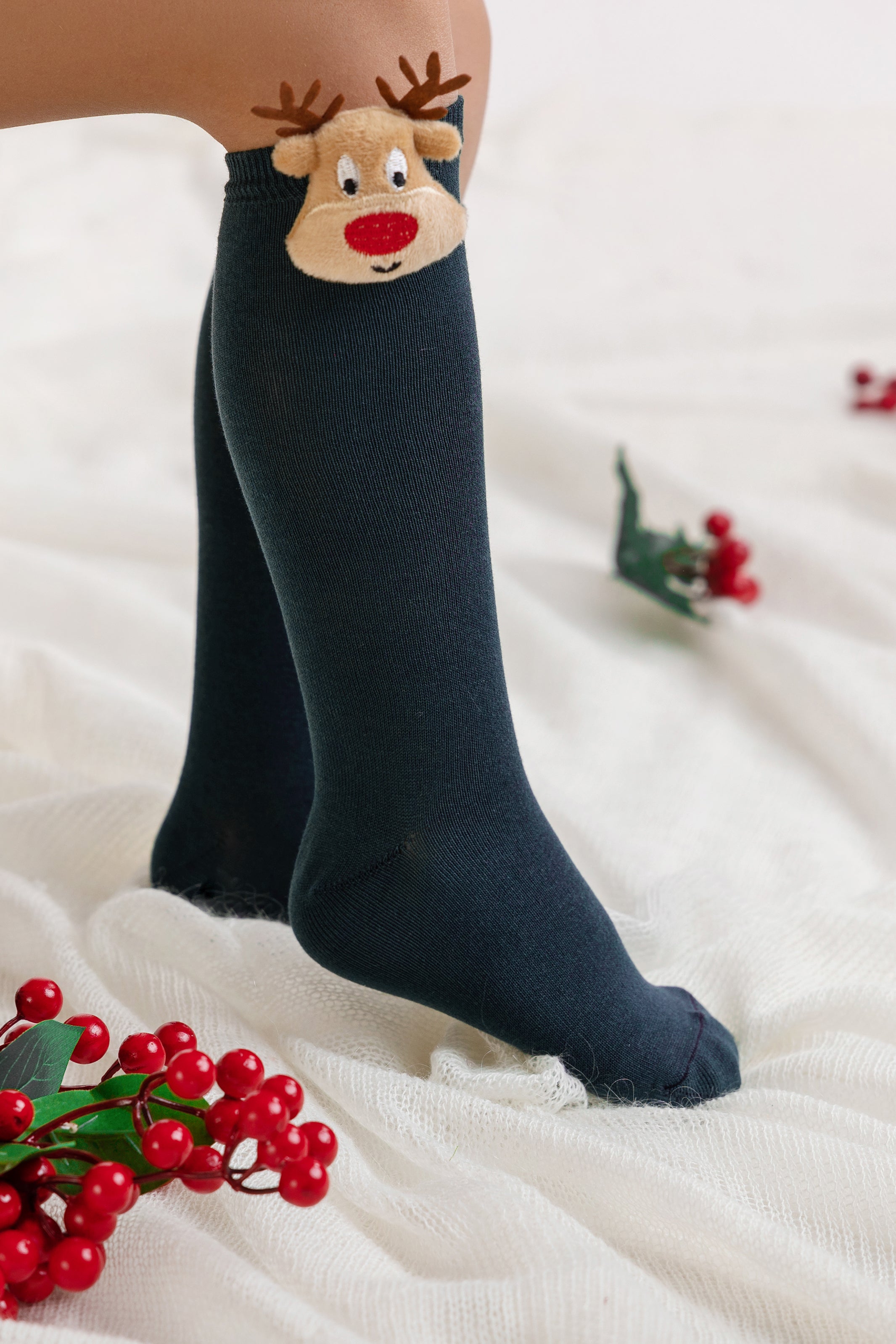 3D Reindeer Knee High Socks for Women - Christmas Novelty Stockings, Warm Winter Holiday Gift for Her - Perfect for Xmas Party, Office Exchange & Cozy Home Decor
