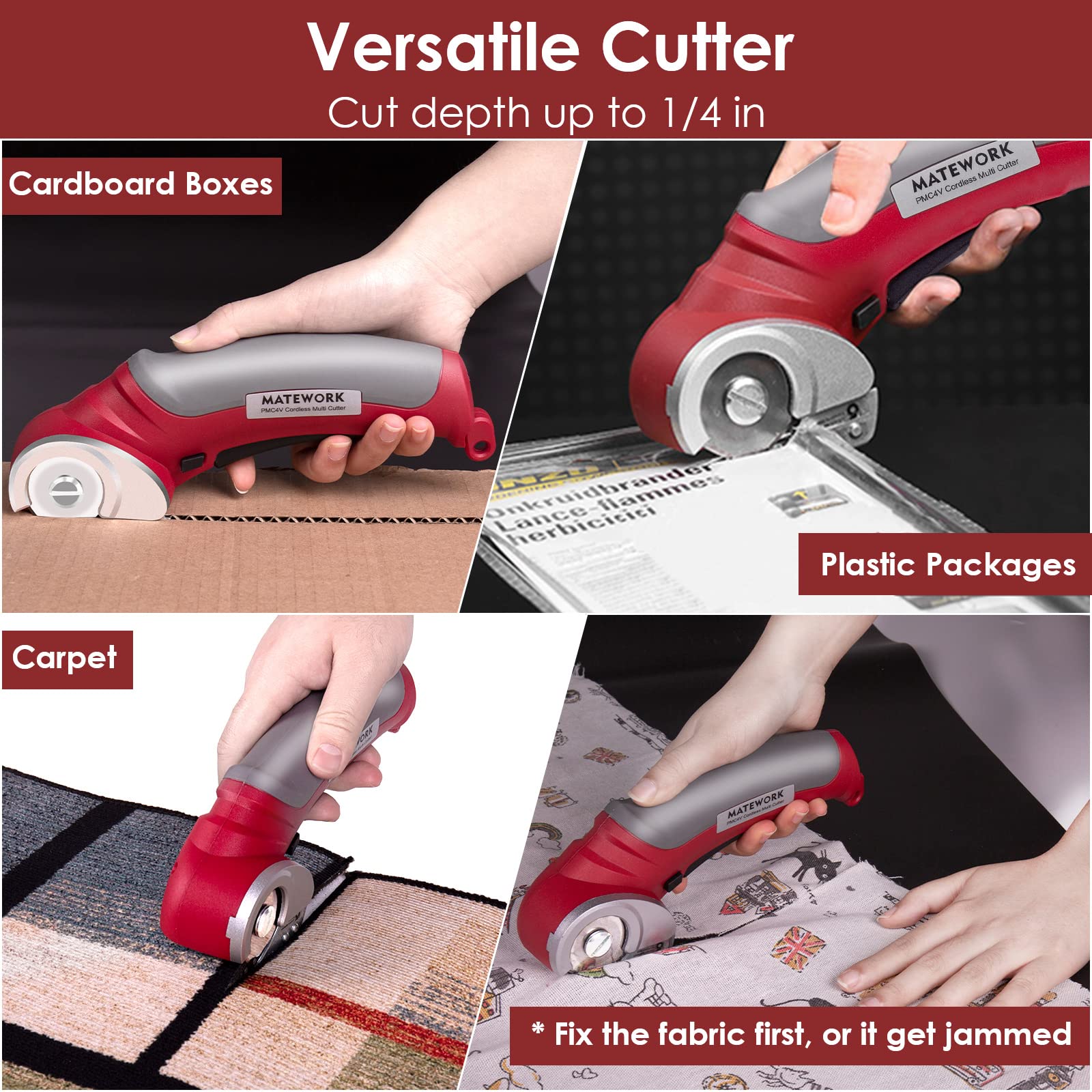 4V Cordless Electric Scissors - 2000mAh Rechargeable Multi-Cutter with Self-Sharpening Blade & Carrying Case - Power Rotary Scissors for Carpet, Leather, Cardboard - Perfect for DIY Crafts, Upholstery, and Home Renovation Projects