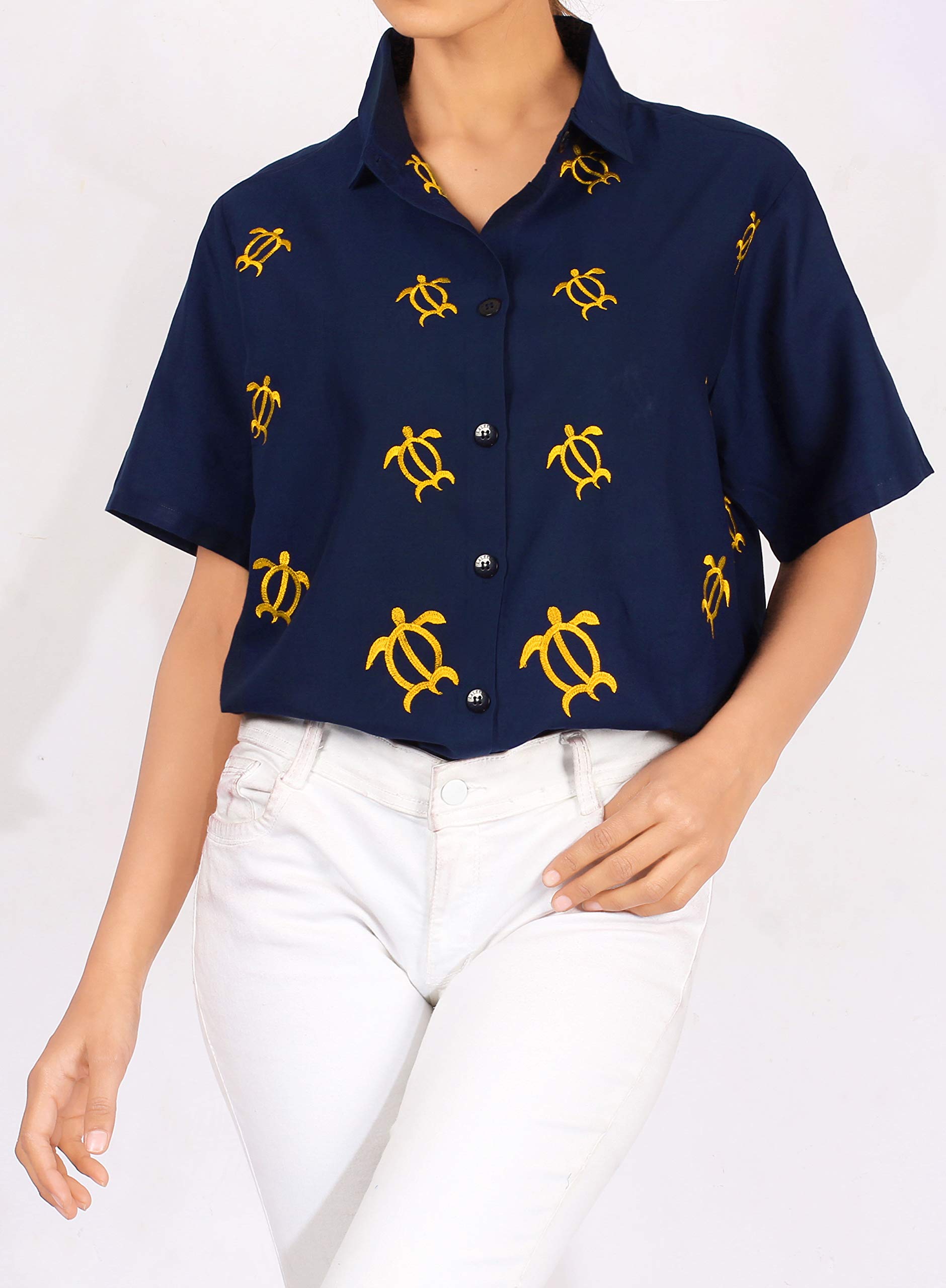 LA LEELA Women's Short Sleeve Hawaiian Blouse - Floral Print Beach Shirt for Summer Vacation, Pool Party & Tropical Getaway