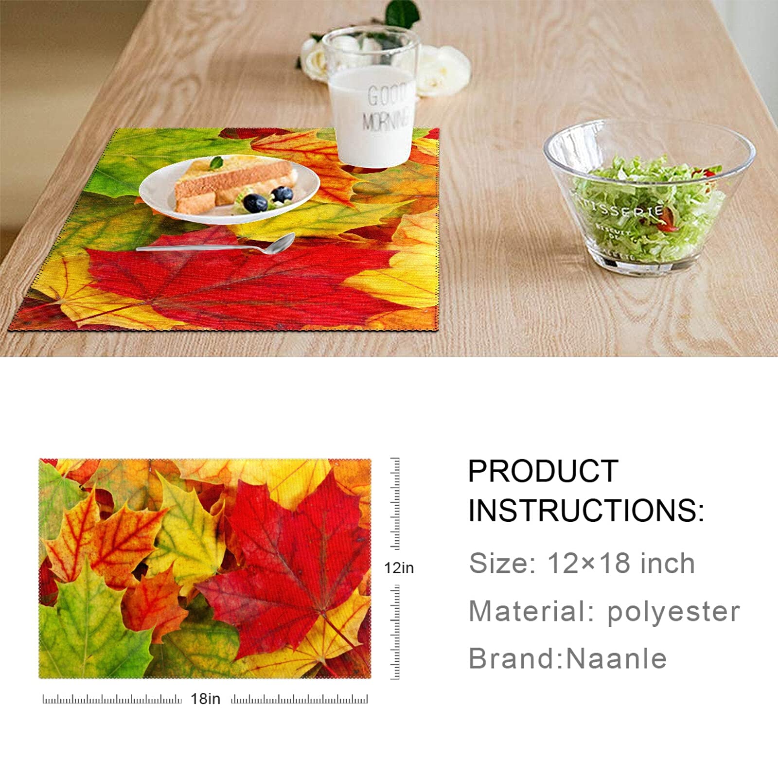 Fall Maple Leaf Placemats Set of 4 - Non-Slip Heat-Resistant Thanksgiving Table Mats for Kitchen & Dining - 12