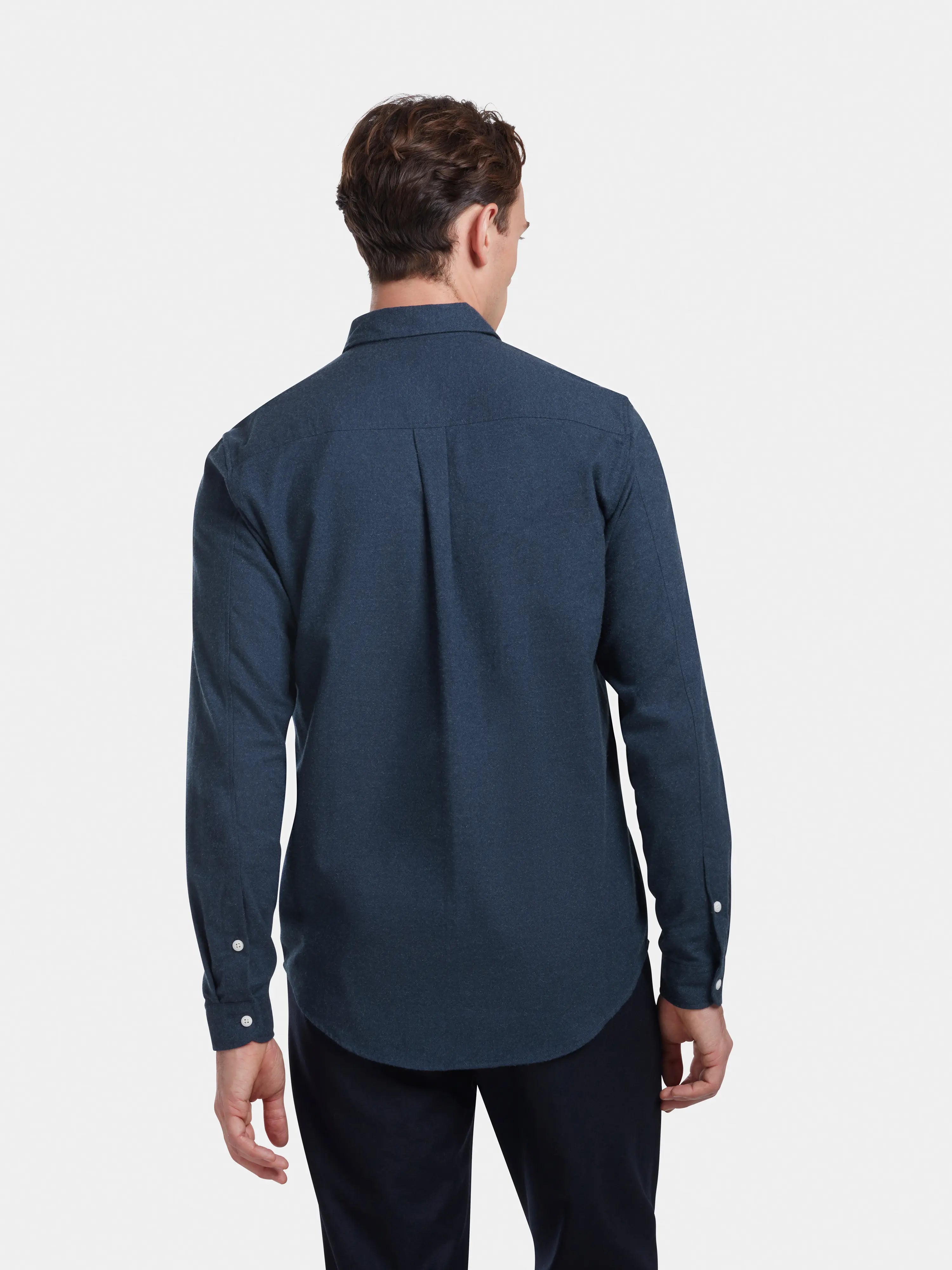Premium Navy Blue Cotton Cashmere Blend Men's Shirt - Soft Comfortable Business Casual Wear for Office & Travel