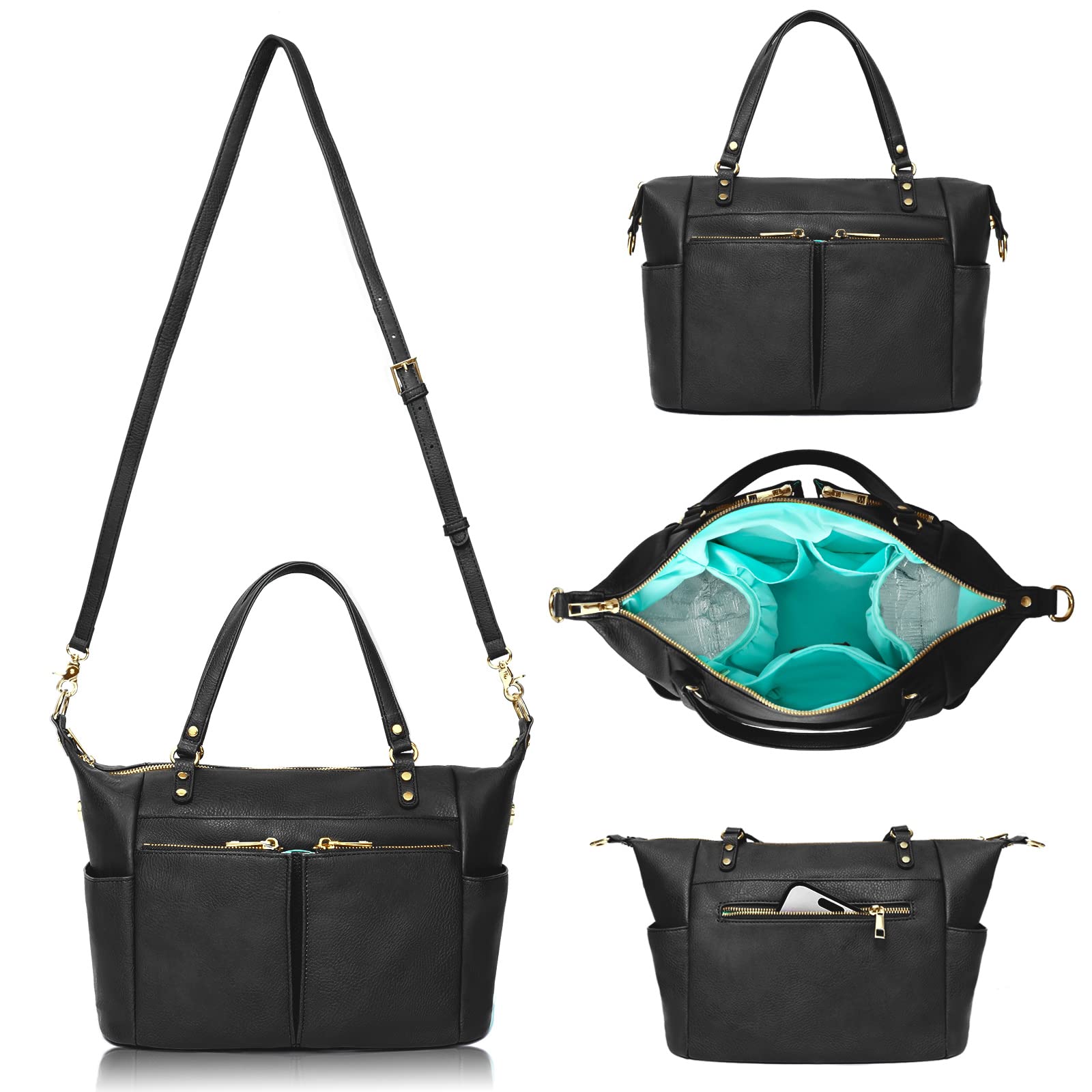 MOMINSIDE Mini Leather Diaper Bag with 13 Pockets - Compact Crossbody Baby Bag for Travel, Nursing & On-the-Go Moms | Perfect for Daycare, Shopping & Family Outings