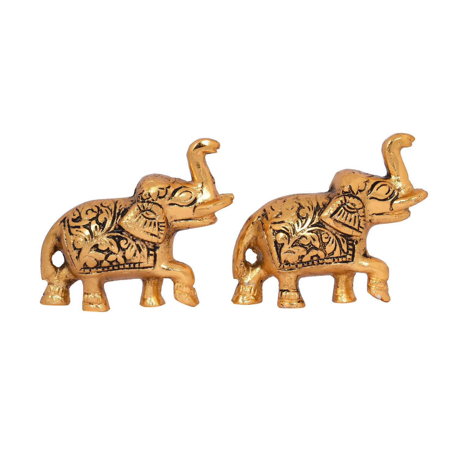 Gold Plated Elephant Trunk Up Statue - Collectible India Showpiece for Home & Office Decor - Perfect for Diwali Gifts, Living Room & Table Decoration - Feng Shui & Spiritual Decor