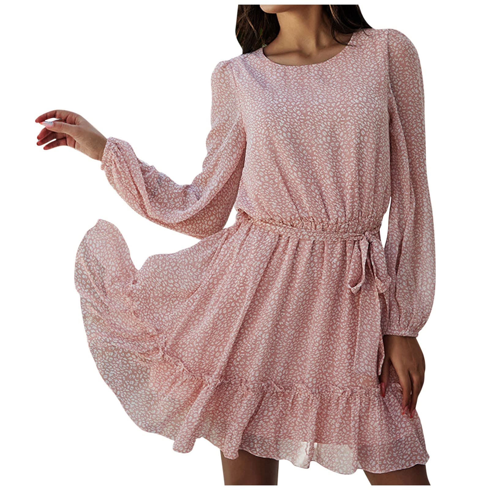 Women's Floral Maxi Dress - Long Sleeve High Waist Layered Skirt with Round Neck | Elegant Fall Fashion for Casual Outings, Date Nights & Special Occasions