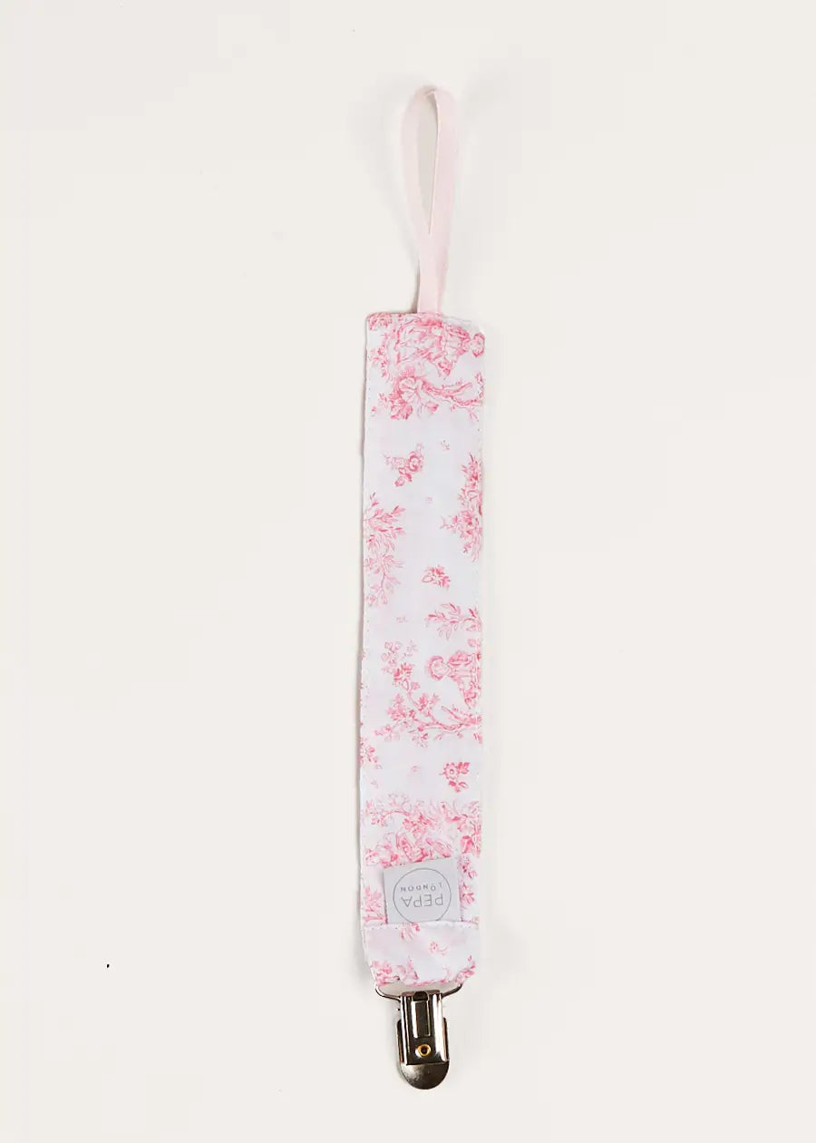 Audrey Toile Dummy Clip - Pink Pacifier Holder for Baby Girls | Secure & Stylish Pacifier Clip for Infants | Perfect for Strollers, Car Seats & Diaper Bags