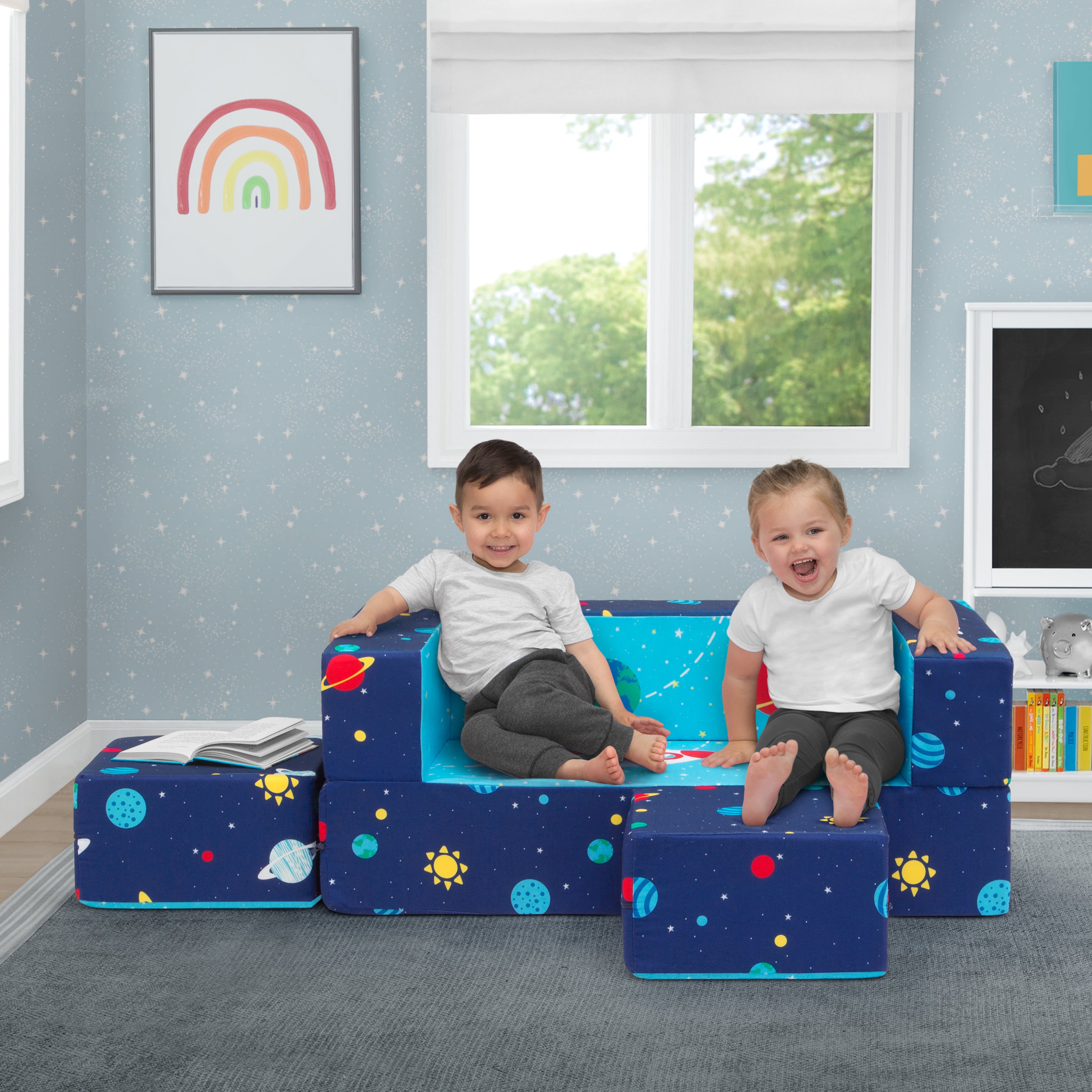 Convertible Kids Sofa and Play Set - Modular Foam Couch with Flip Out Lounger & 2 Ottomans for Toddlers | Perfect for Playroom, Bedroom, and Living Room
