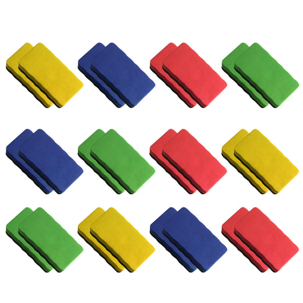Ellymi 24 Pack Magnetic Whiteboard Dry Erase Markers Erasers - Chalkboard Cleaners for Classroom, Office & Home Use - Perfect for Whiteboards, Blackboards & Sidewalk Chalk Cleaning