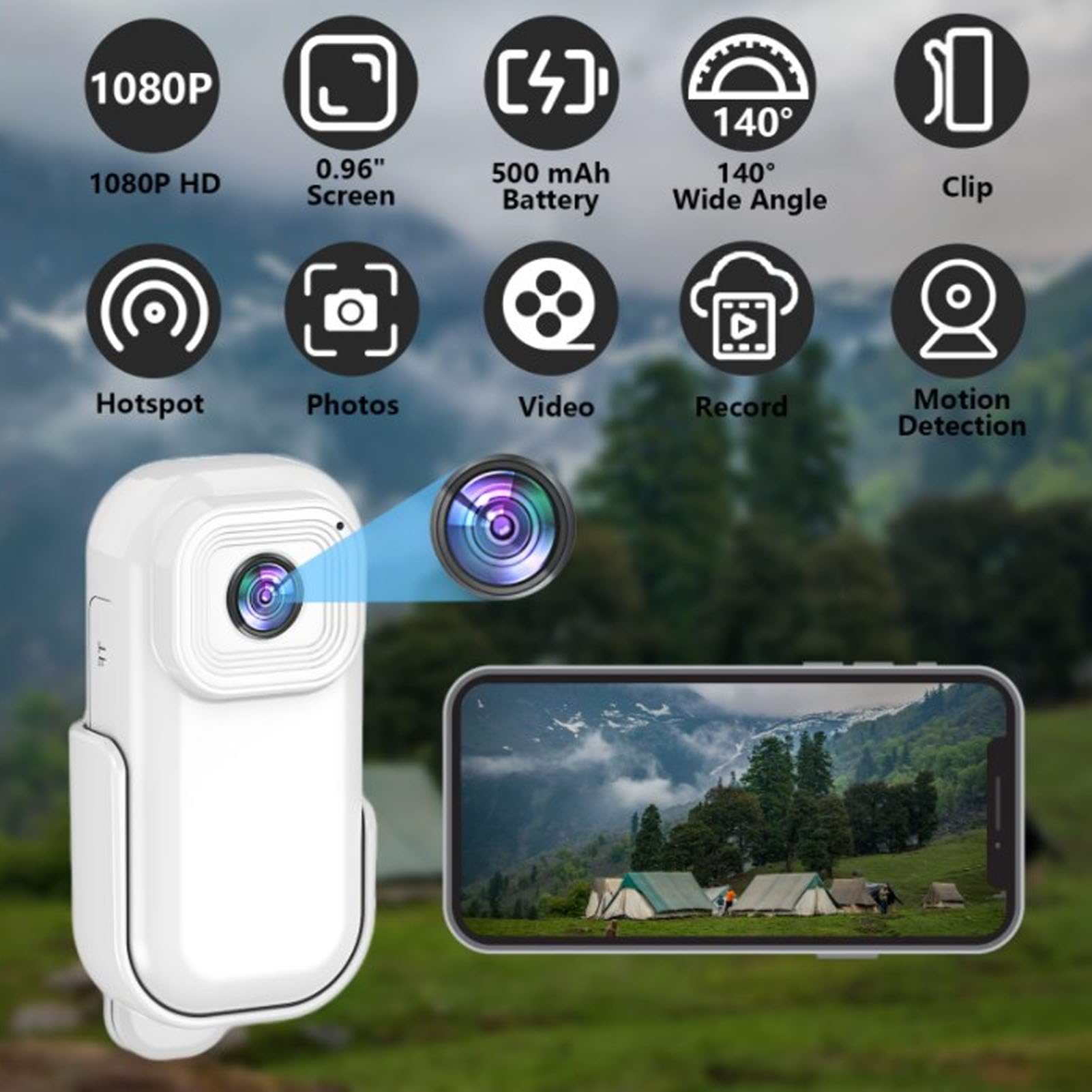 Elprico 1080P Wearable Camera with WiFi for Home & Outdoor Security