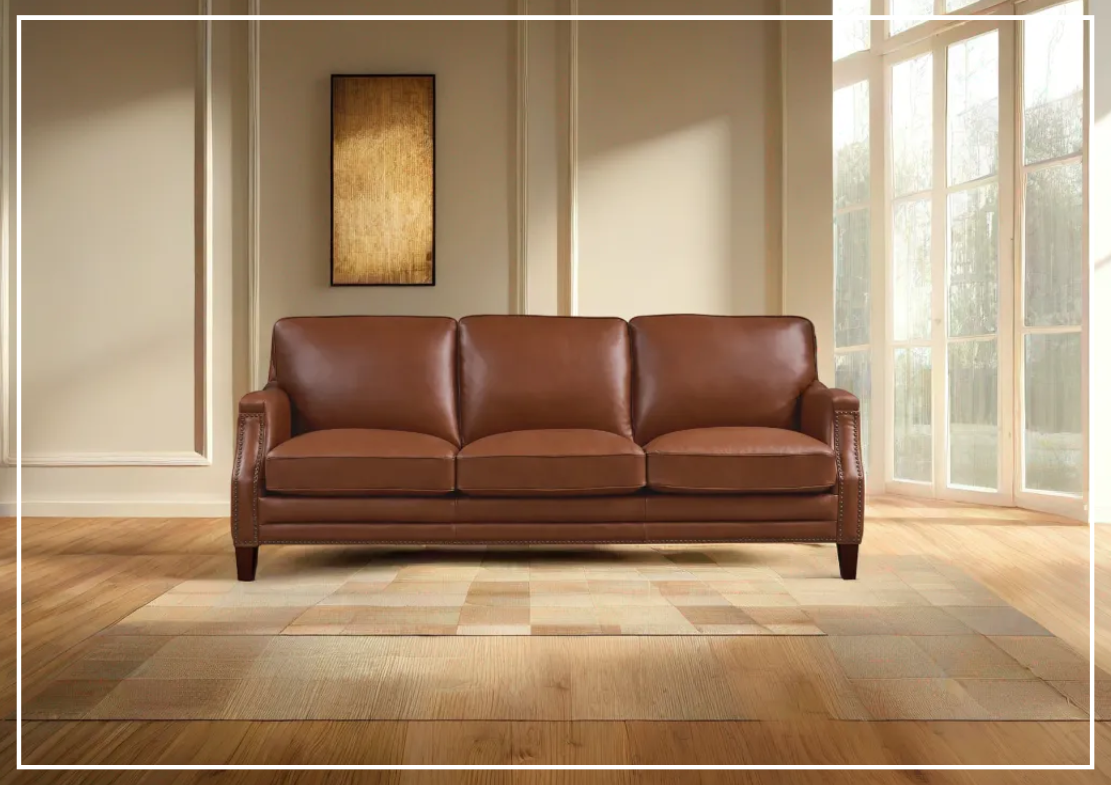 Hydeline Camano Brown Premium Leather 3-Seater Sofa - Luxurious Genuine Leather Couch for Living Room, Lounge & Office - Comfortable Modern Sectional Sofa for Home Decor & Relaxation