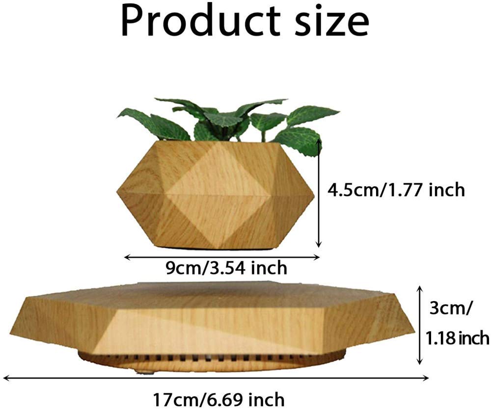 Magnetic Levitation Floating Air Plant Pot - Wood Grain Hanging Bonsai for Office Desk, Home Decor & Reception Areas | Creative Indoor Gardening Gift Idea