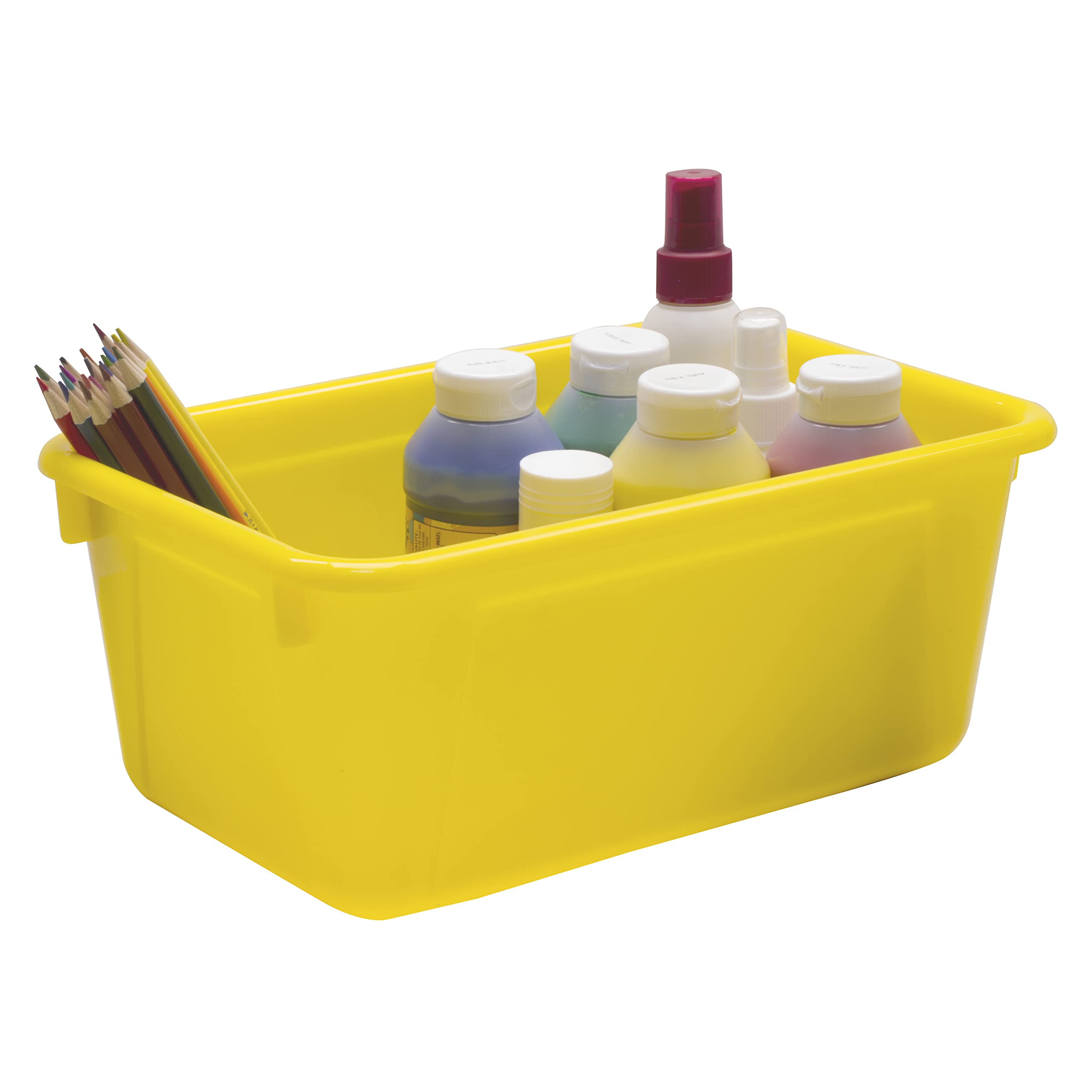 Storex Small Plastic Storage Bins 5-Pack - 12.2 x 7.8 x 5.1 Inches Classroom Organizers, Yellow Cubby Bins for School Supplies, Toys & Craft Organization (62418A05C) - Perfect for Teachers, Daycare & Home Use
