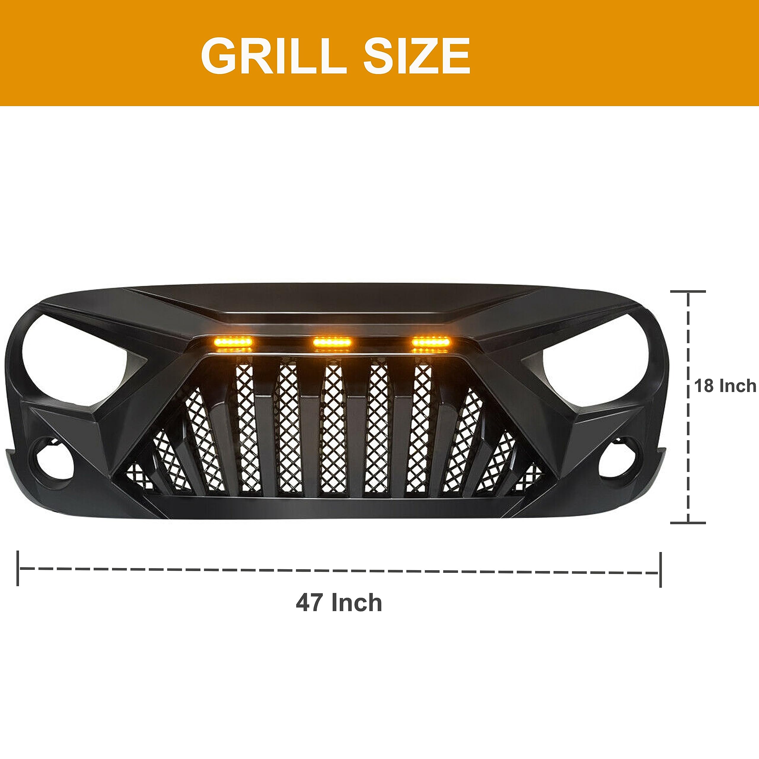 2007-2017 Jeep Wrangler JK & JKU Front Grill Replacement with LED DRL Lights & Wiring Harness - Fits Rubicon/Sahara/Sport Models | Off-Road Upgrade & Street Legal Lighting Accessory