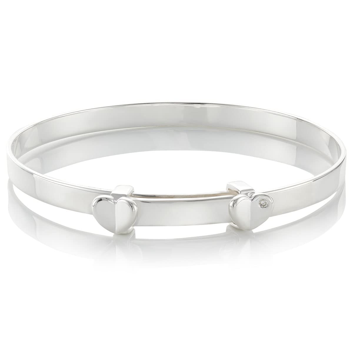 Molly B London Sterling Silver Adored Folded Love Heart & Diamond Baby Bangle Bracelet – Elegant Baptism Gift, Baby Jewelry Keepsake for Newborns, Baby Showers & Birthdays | Perfect for Special Occasions & Photo Shoots