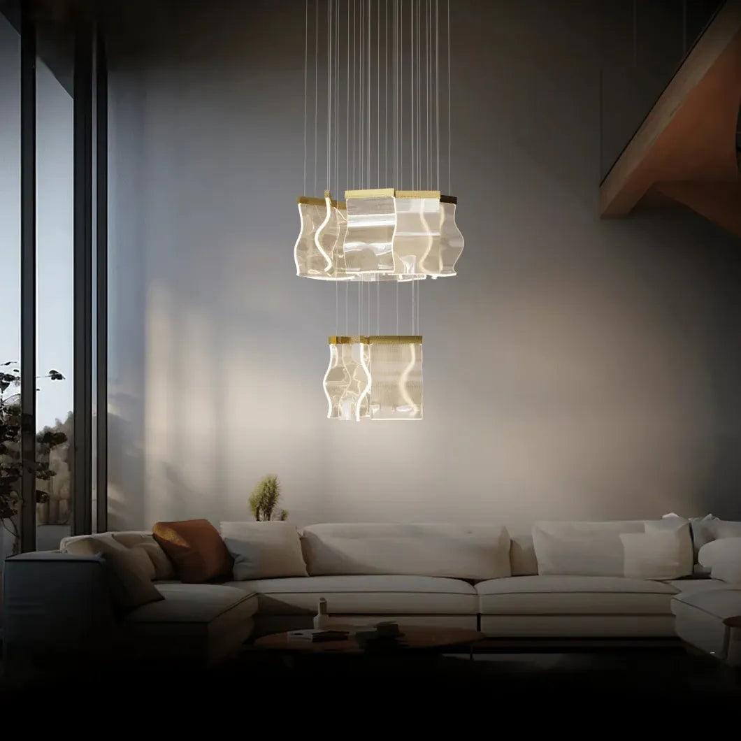 Modern Square Stacking Chandelier for Living Room - Elegant Ceiling Light Fixture for Dining Room, Bedroom & Home Decor