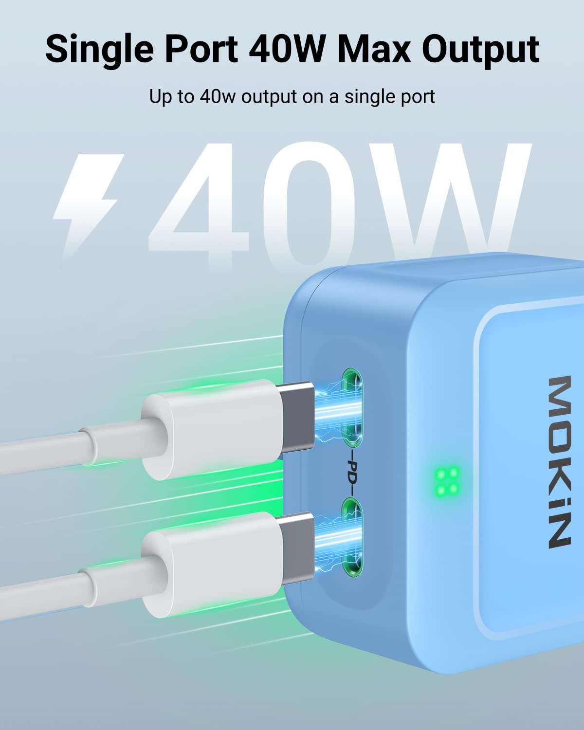 MOKiN 40W USB C Fast Charger Plug - Dual Port PD 3.0 GaN Charger for iPhone 14/13/12/11/XR/X, Galaxy S22/S21/S20/Note 20, Pixel, MacBook, iPad - Perfect for Home, Office & Travel Charging