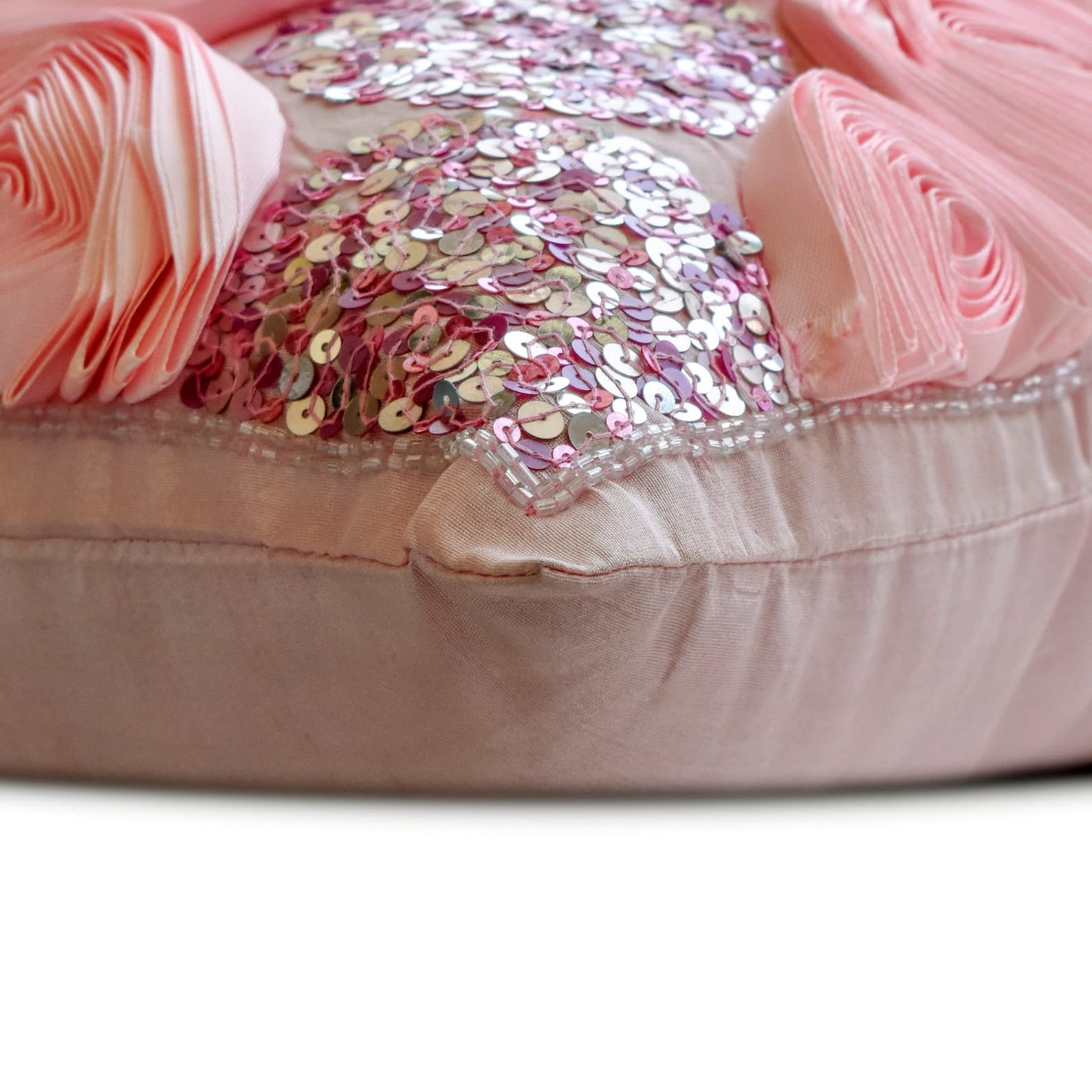 HomeCentric Pink Rose & Sequins Pillow Cover 18x18 Inch - Floral Silk Square Cushion Case for Sofa, Couch, Bedroom Decor - Perfect for Living Room, Bedroom, and Home Styling