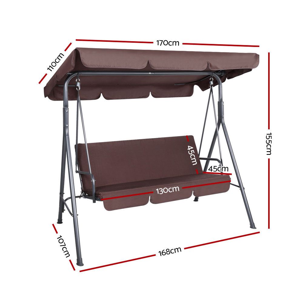 Premium Outdoor Swing Chair with Canopy - 3-Seater Garden Bench in Brown - Perfect for Patio, Backyard, and Relaxation