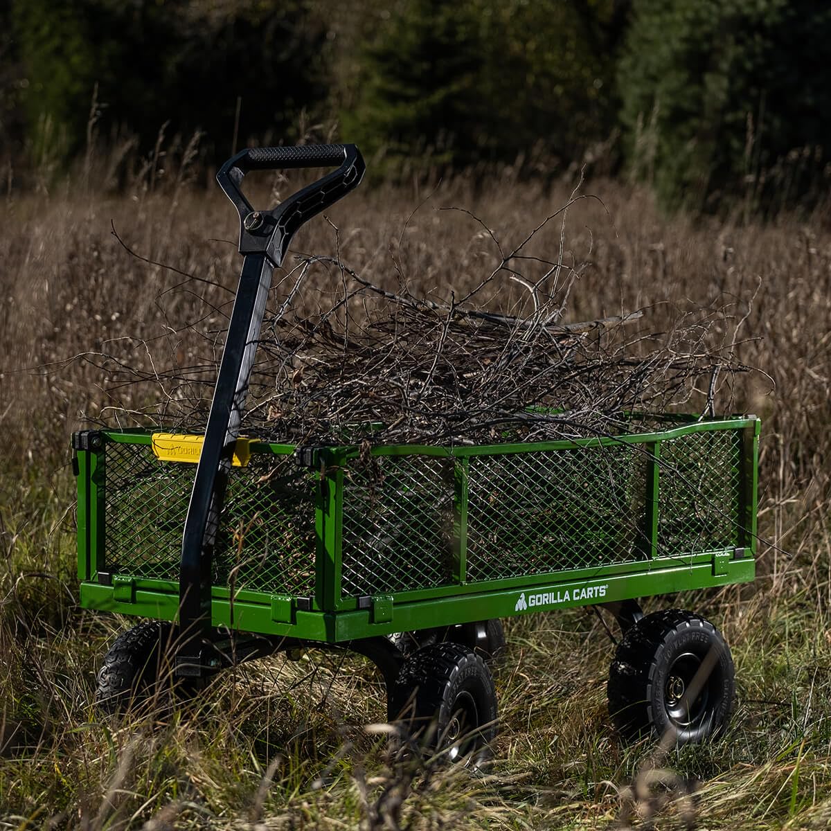 Gorilla Carts 4 Cubic Feet Steel Utility Cart with No-Flat Tires - Heavy Duty Garden Cart for Yard Work, Landscaping & Home Improvement (Green, Amazon Exclusive)