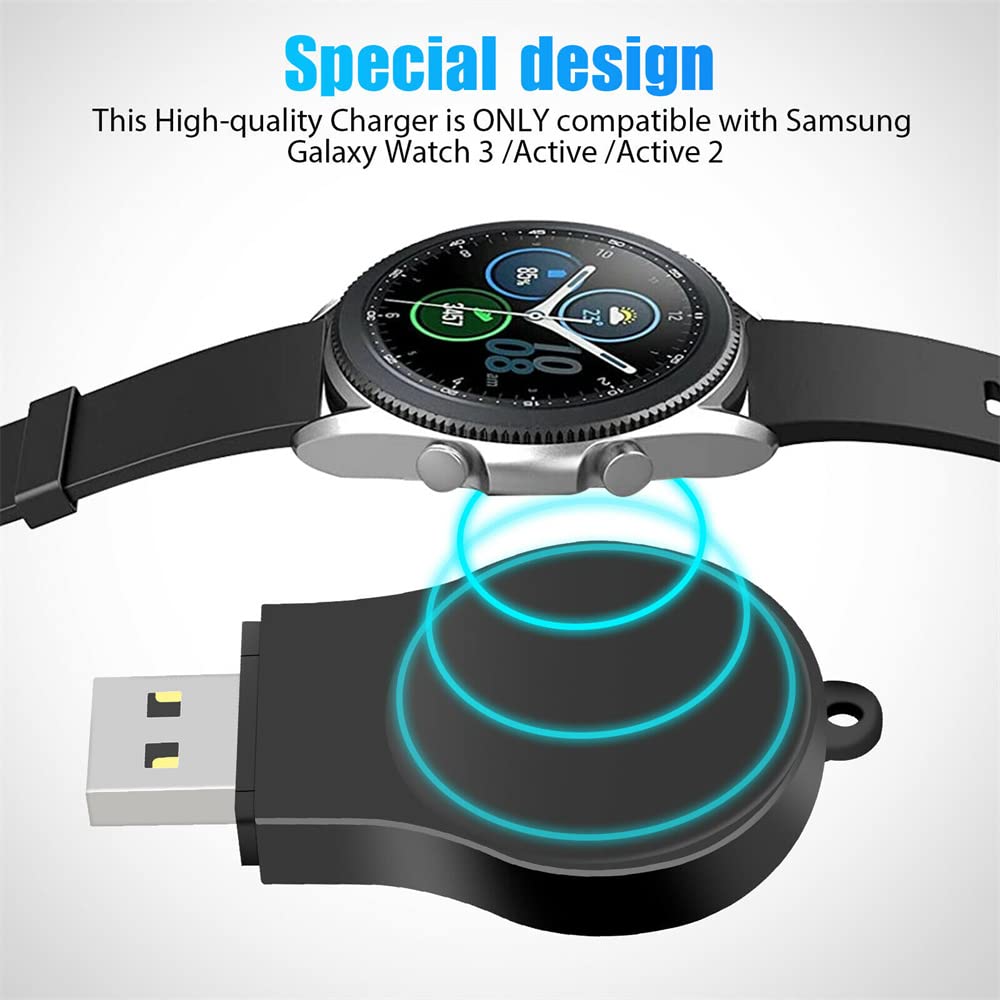 Portable Samsung Galaxy Watch 7 6 5 Wireless Charger - USB Travel Cordless Charging Keychain for Galaxy Watch 7 Ultra 6 Classic 5 Pro 4 Classic 3 & Active 2 - Fast Charging Accessories for Gym Office Home Travel (Black)