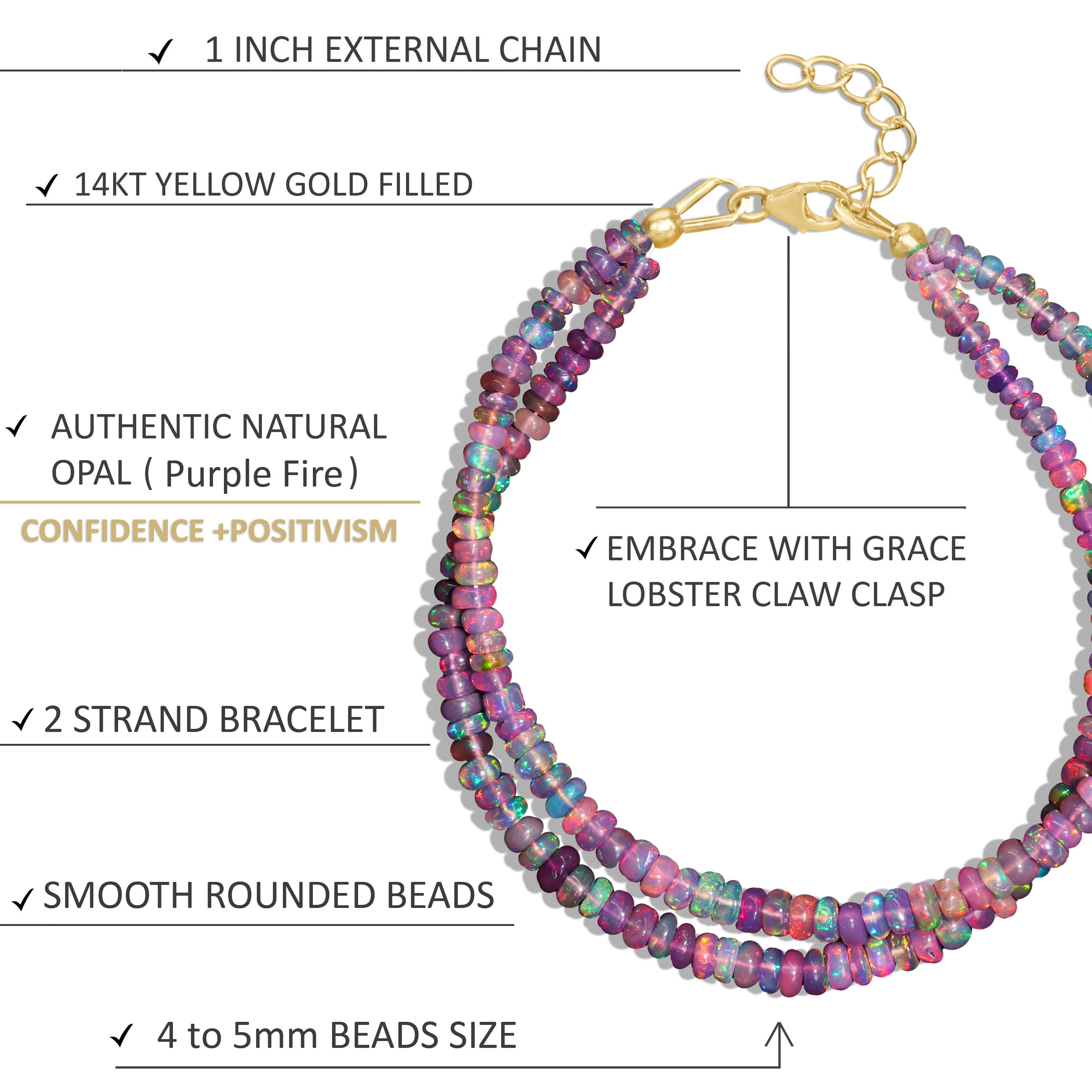 Natural Purple Opal Beaded Handmade Bracelet for Women - 2 Strand Plain Boho Style Jewelry for Everyday Wear & Special Occasions