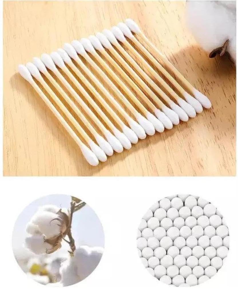 DCELLA Bamboo Cotton Swabs - 200 Count Eco-Friendly Double Tip Ear Buds with Sustainable Bamboo Sticks | Gentle for Ears, Makeup, Crafts & Baby Care | Biodegradable Cotton Swabs for Sensitive Skin & Hygiene