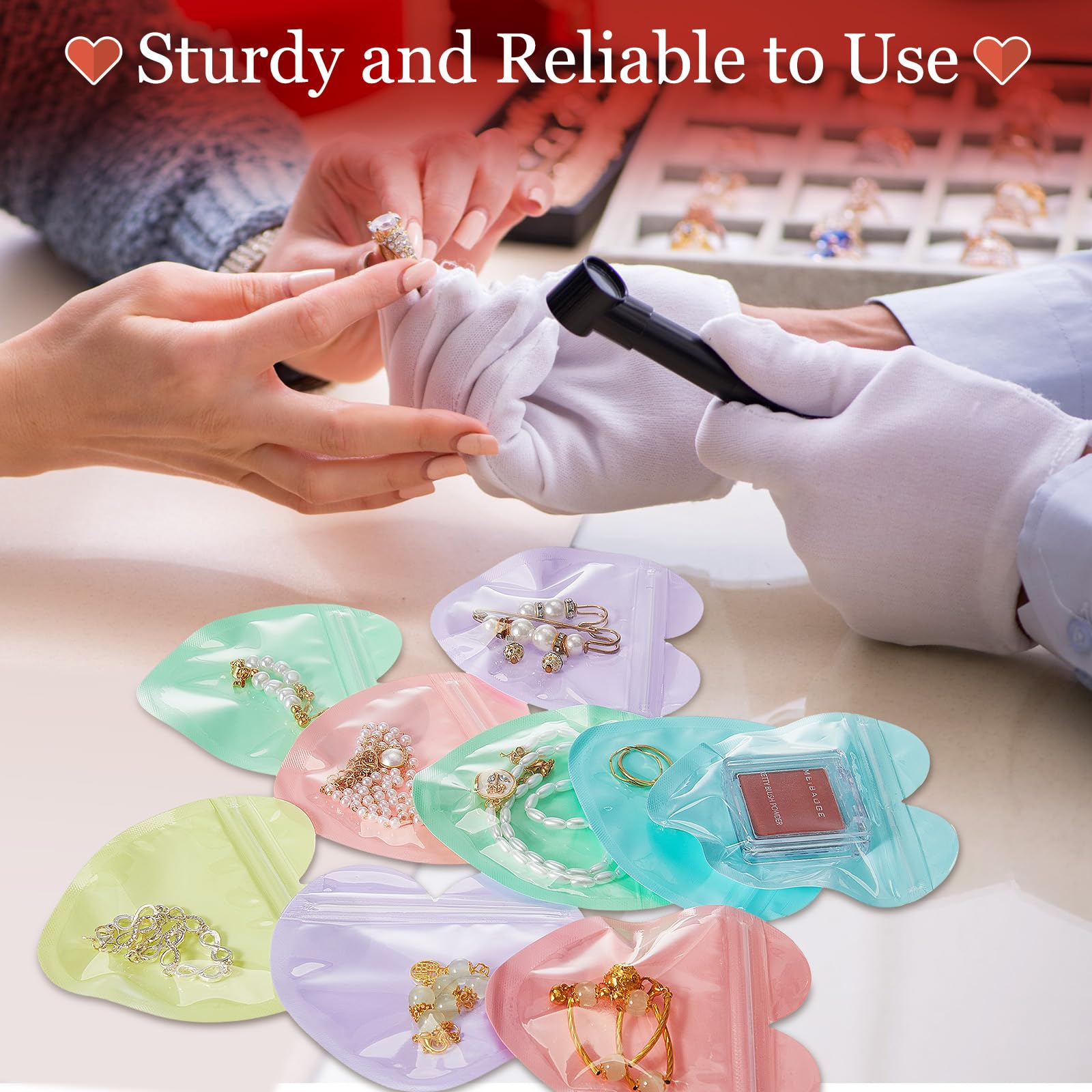 300 Pcs Heart-Shaped Jewelry Gift Bags - Small Clear Resealable Plastic Pouches for Rings, Earrings & Necklaces - Perfect for Wedding Favors, Birthday Party Gifts & Business Packaging Supplies