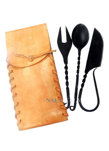 Hand Forged Medieval Style Cutlery Set - Rustic Eating Utensils with Knife, Fork & Spoon - Perfect for Renaissance Fairs, Historical Reenactments & Themed Dinner Parties