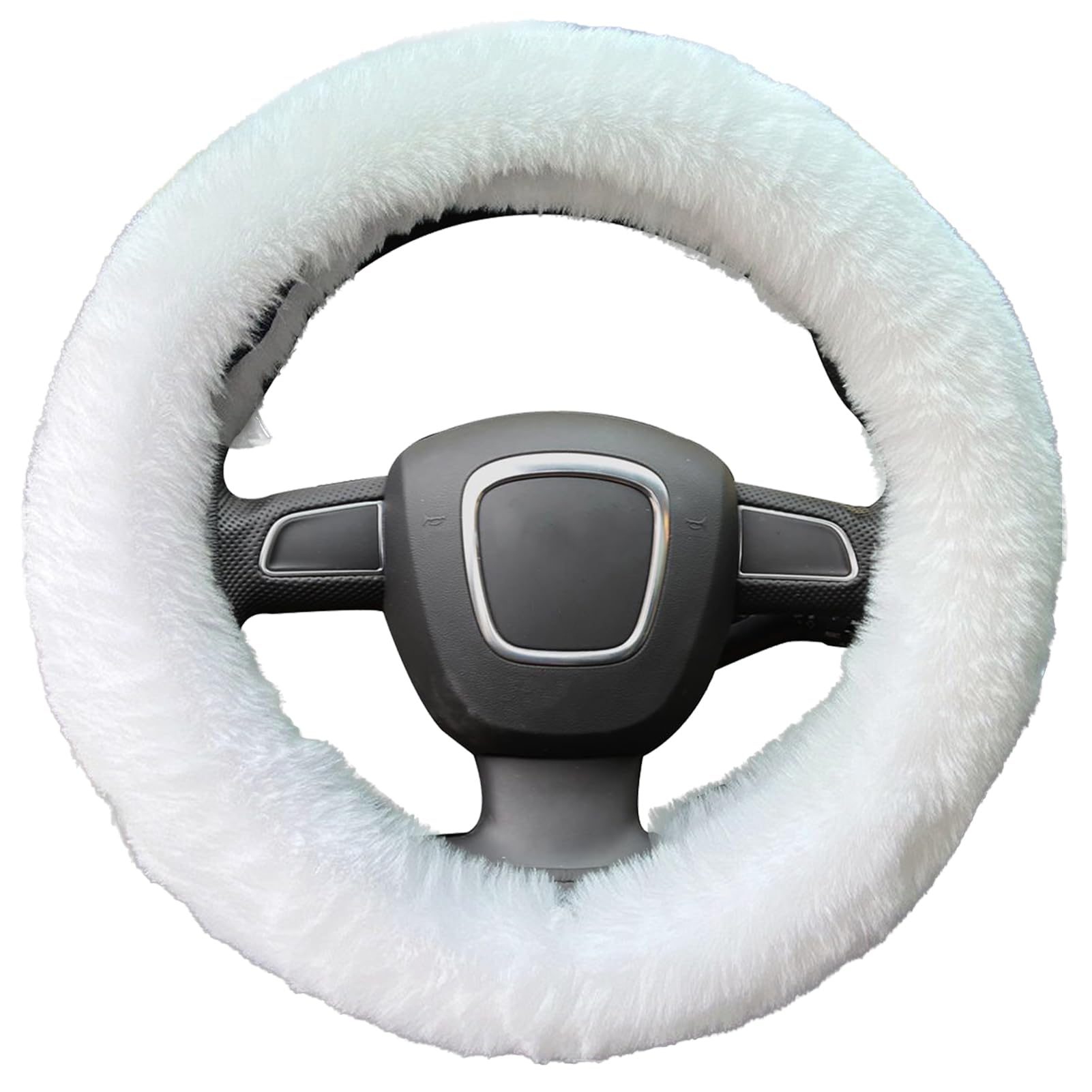 YUNXNYC Fluffy Soft Wool Fur Steering Wheel Cover - Warm Non-Slip Universal Fit for Most Cars | Winter Fashion Car Accessory for Women (White) | Perfect for Cold Weather Commuting & Stylish Interior Decor