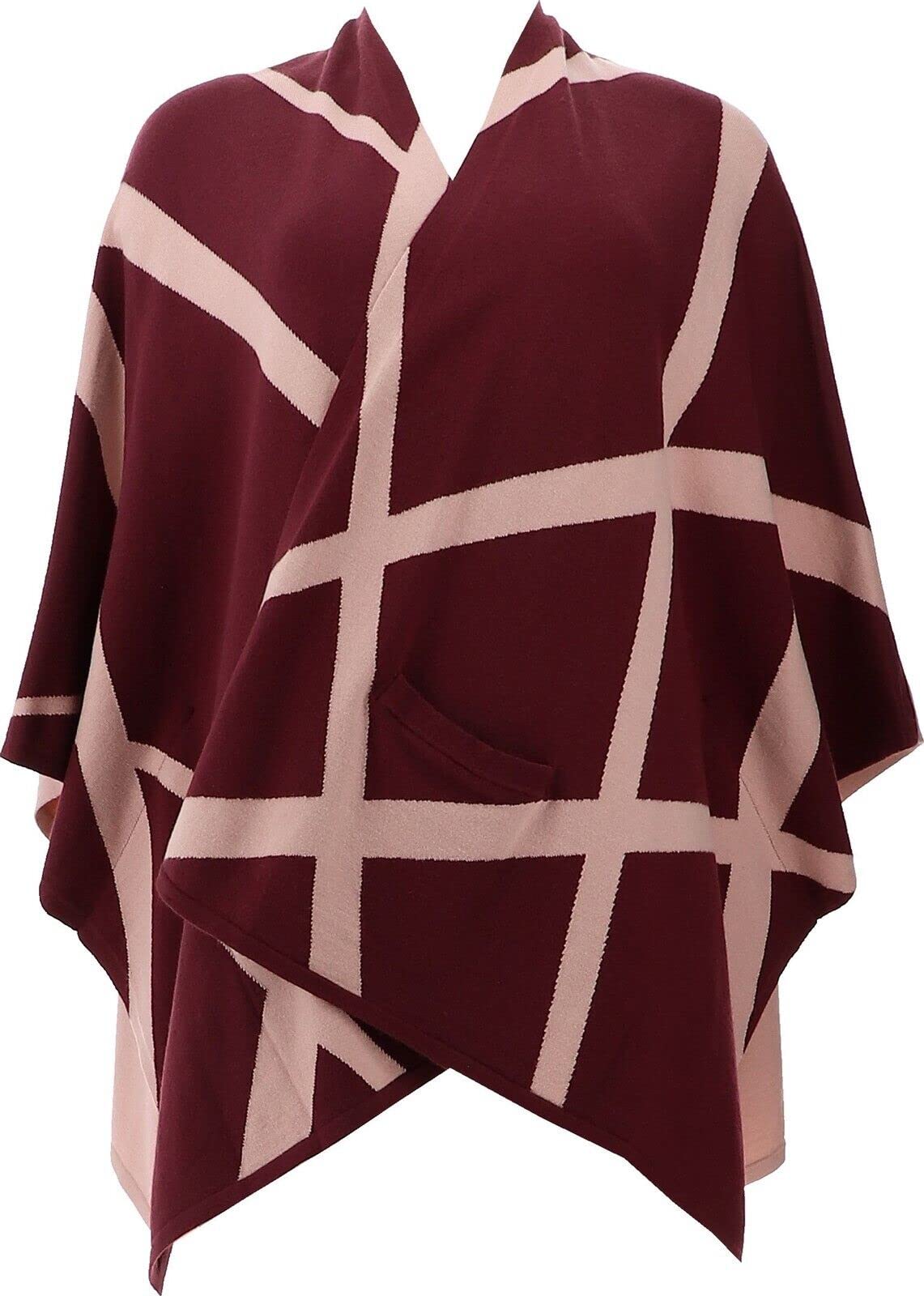 WynneLayers SoftKNIT Intarsia Poncho Cardigan Sweater for Women - Burgundy (767-024) | Cozy Fall & Winter Layering, Casual & Office Wear | Perfect for Work, Travel, Weekend Outings & Date Nights | Ideal for Coffee Dates, Office Meetings, and Cozy Evenings at Home