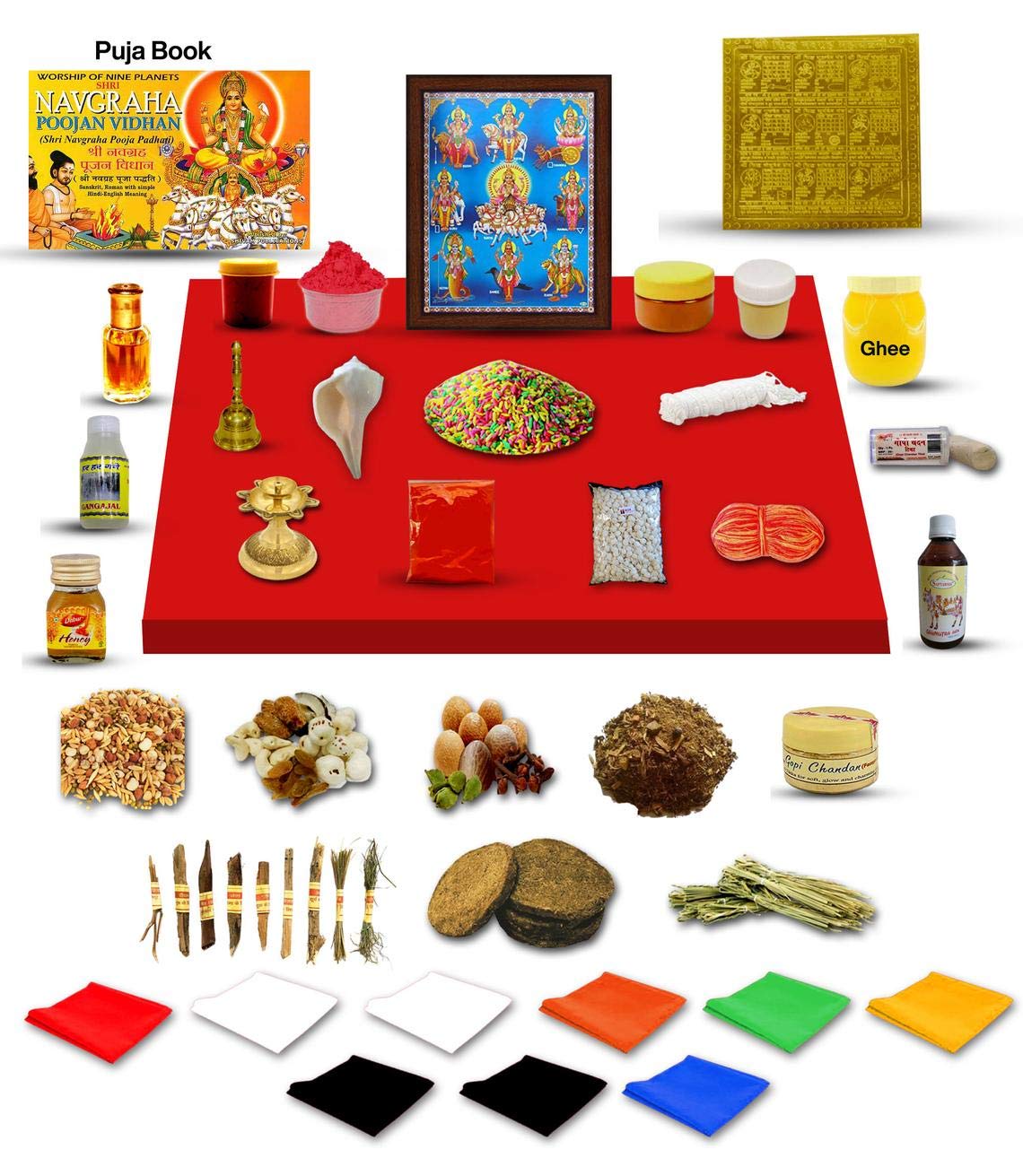 Navgraha Puja Kit - Complete Hindu Worship Set for 9 Planets Rituals | Authentic Navgraha Pooja Samagri for Religious Ceremonies & Festivals | Perfect for Home Altar, Temple Offerings & Spiritual Blessings