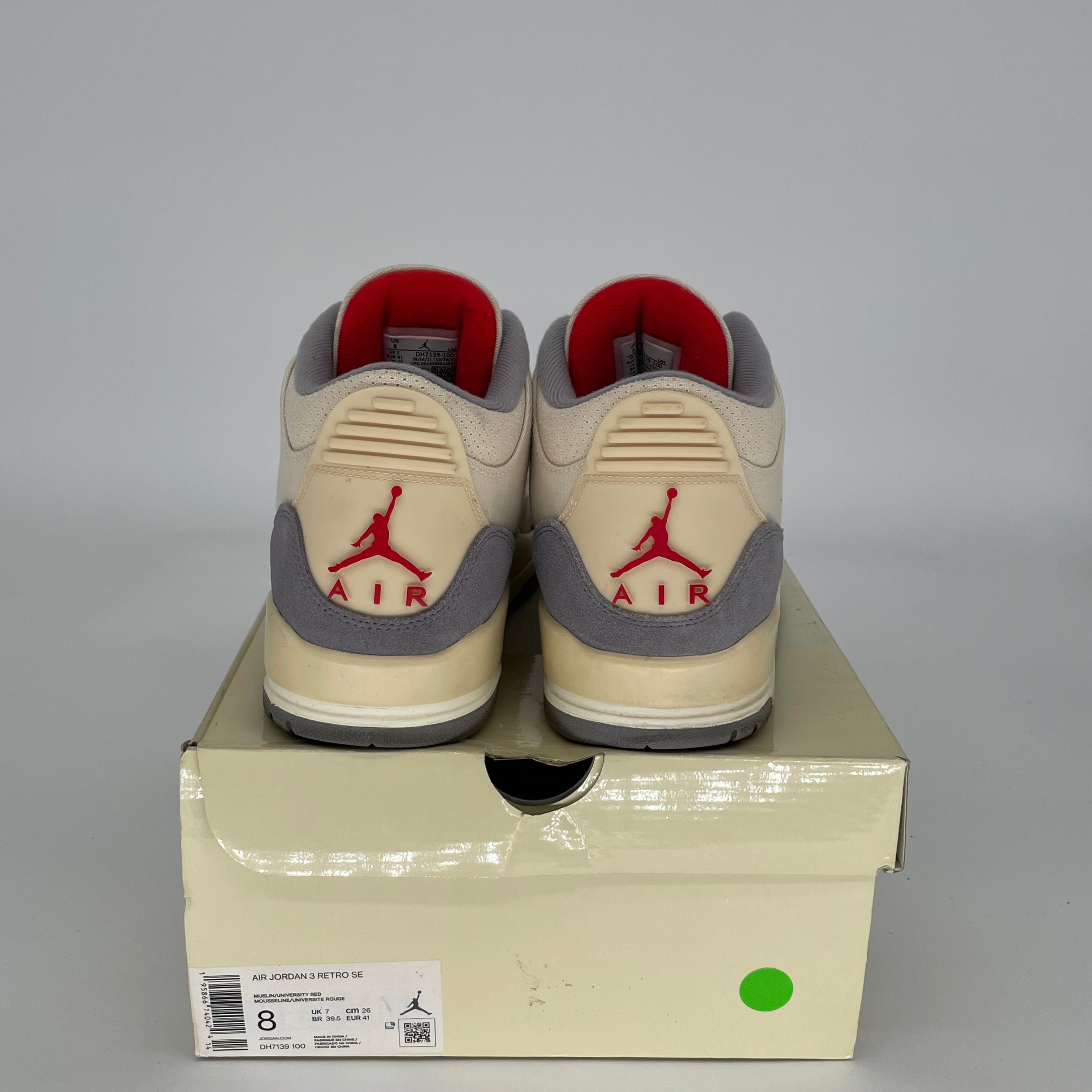 AIR JORDAN 3 MUSLIN Retro Sneakers - Men's Size 8 (DH7139-100) - Authentic Basketball Shoes for Casual Wear & Street Style