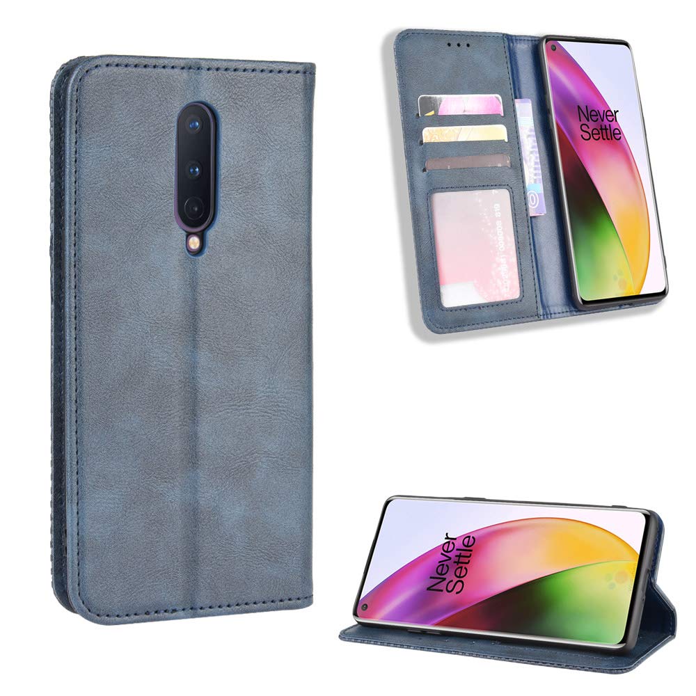 Premium PU Leather Flip Wallet Case for OnePlus 8 - Magnetic Closure Book Style Phone Cover with Card Slots | Perfect for Business, Travel & Daily Protection (Blue)