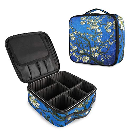 Van Gogh Almond Blossom Blue Makeup Bag for Women - Large Travel Cosmetic Organizer with Adjustable Dividers | Cute Makeup Case for Travel, Gym & Daily Use
