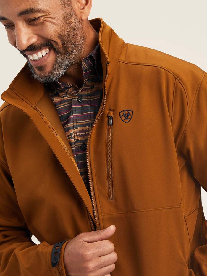 Ariat Men's Logo 2.0 Softshell Jacket - Waterproof Windbreaker for Outdoor Activities - Chestnut Brown for Hiking, Camping & Casual Wear
