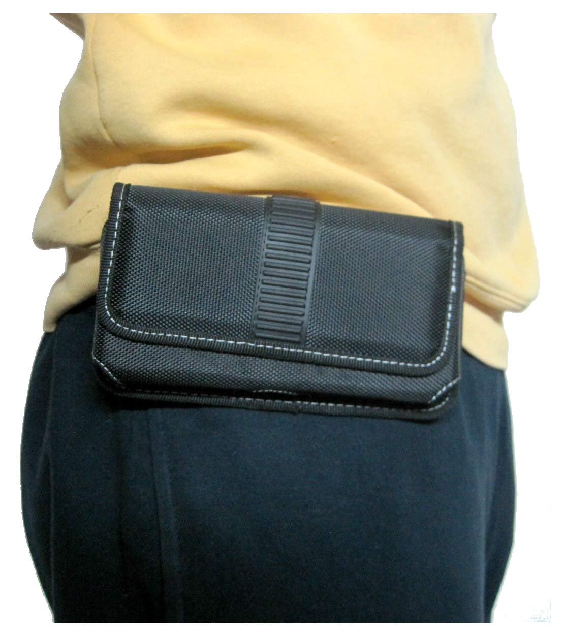 Nylon Cell Phone Holster Pouch for Galaxy S23FE/A25/A23/A14/A13/A20/A50 - Compatible with Otterbox Commuter/Defender Cases - Rugged Belt Loop Clip Holder with Magnetic Closure (Black-Horizontal) - Perfect for Work, Hiking, and Outdoor Activities