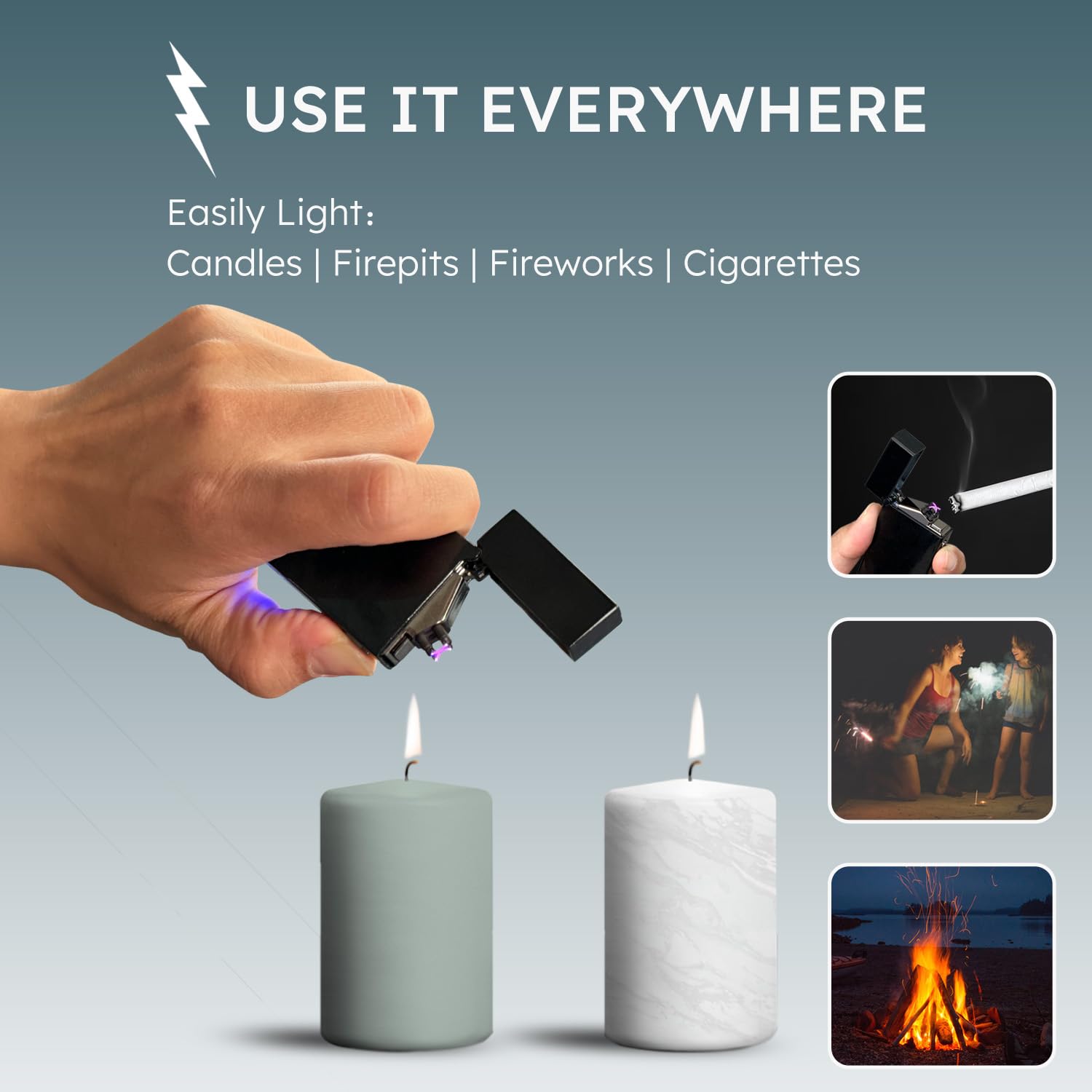 Windproof USB Rechargeable Plasma Lighter with Battery Indicator - Perfect for Camping & Outdoor Use